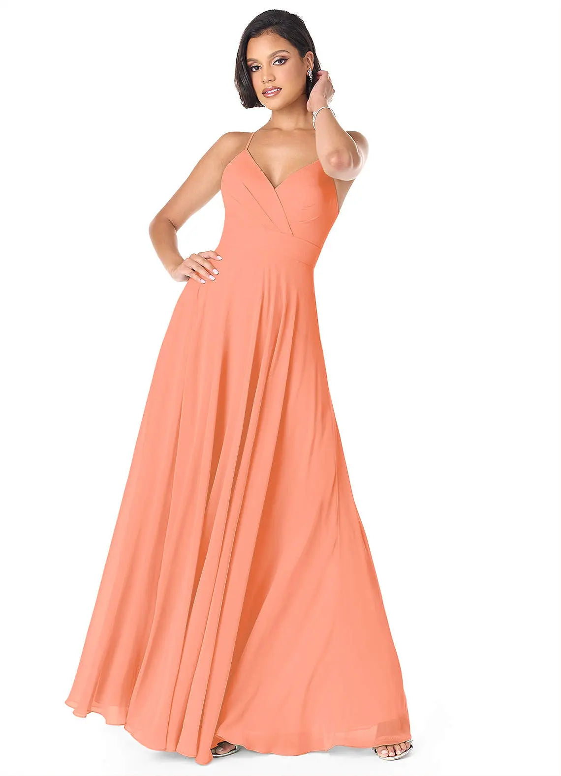 Avelina A-Line V-Neck Chiffon Bridesmaid Dress in Sunset