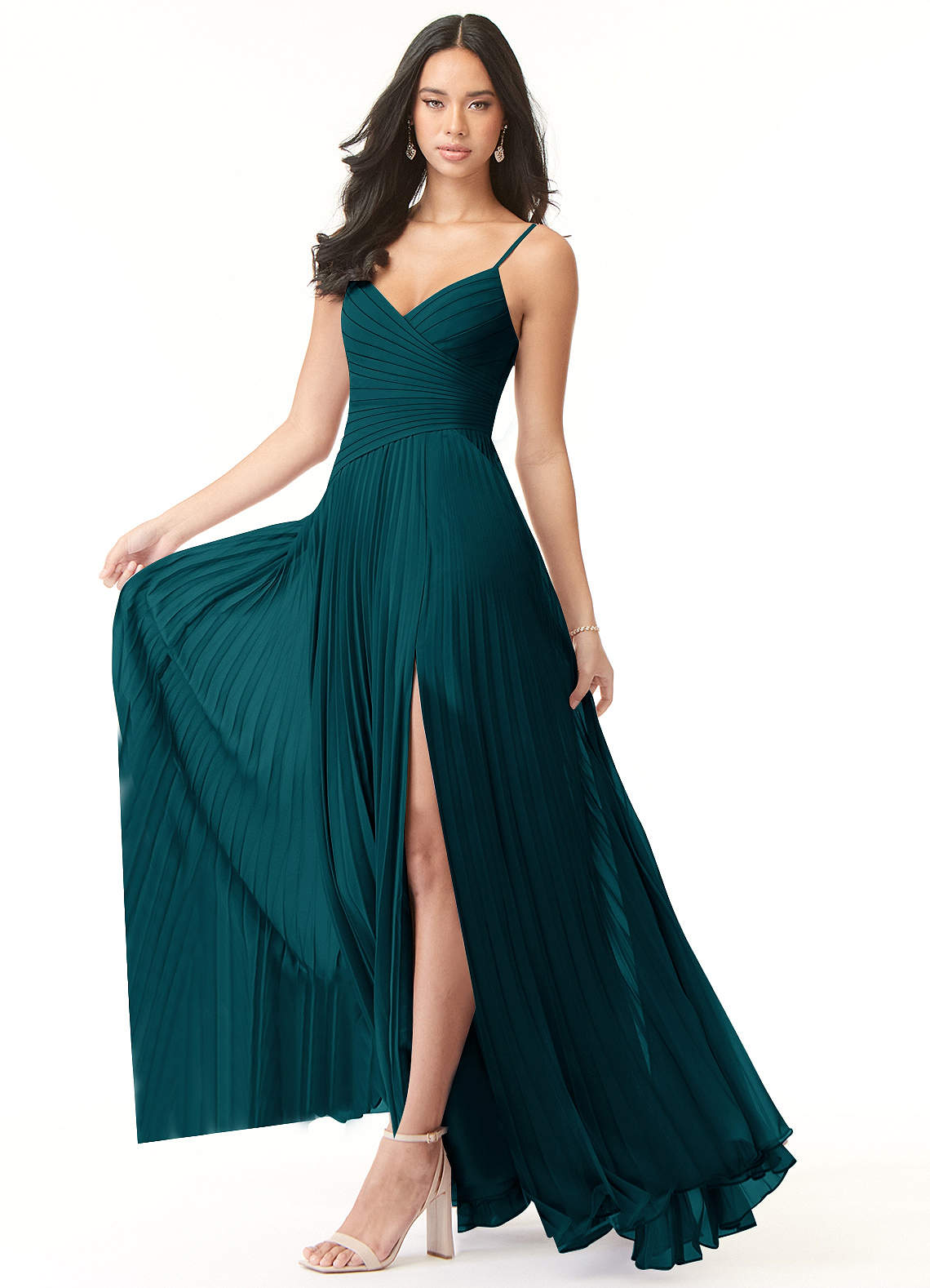 Vini A-Line V-Neck Chiffon Bridesmaid Dress in Pine