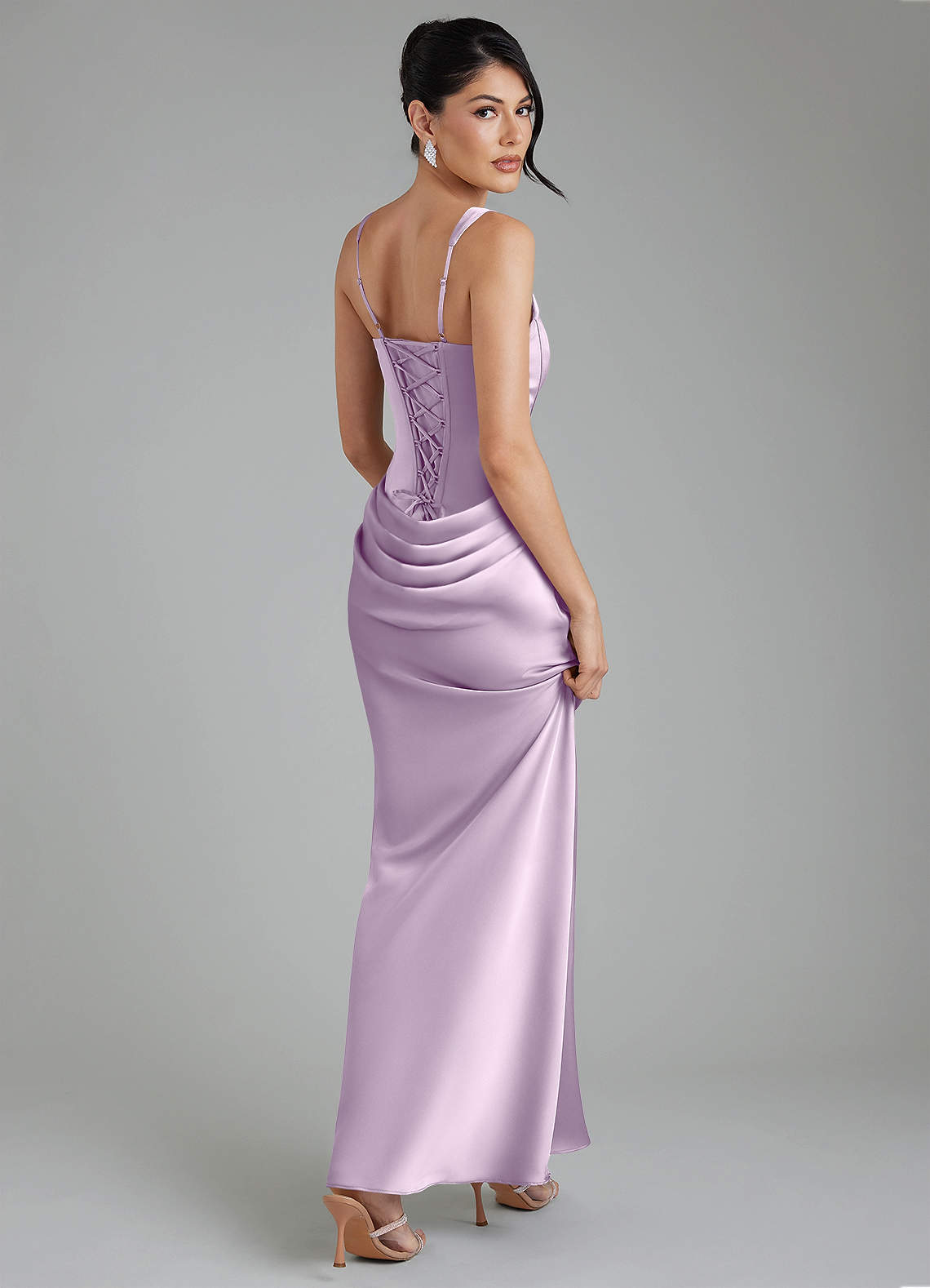 Etta Mermaid Square-Neck Stretch Satin Bridesmaid Dress in Frosted Lilac