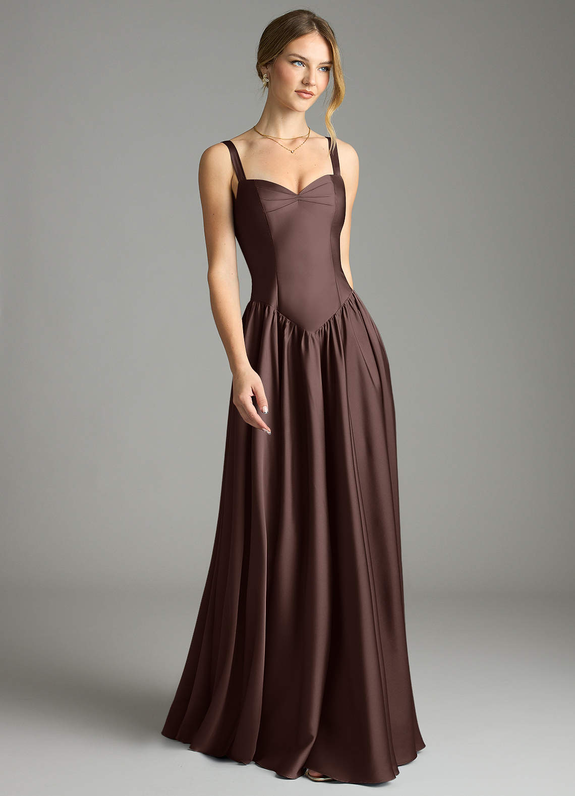 Evadina A-Line Sweetheart Stretch Satin Bridesmaid Dress in Ganache