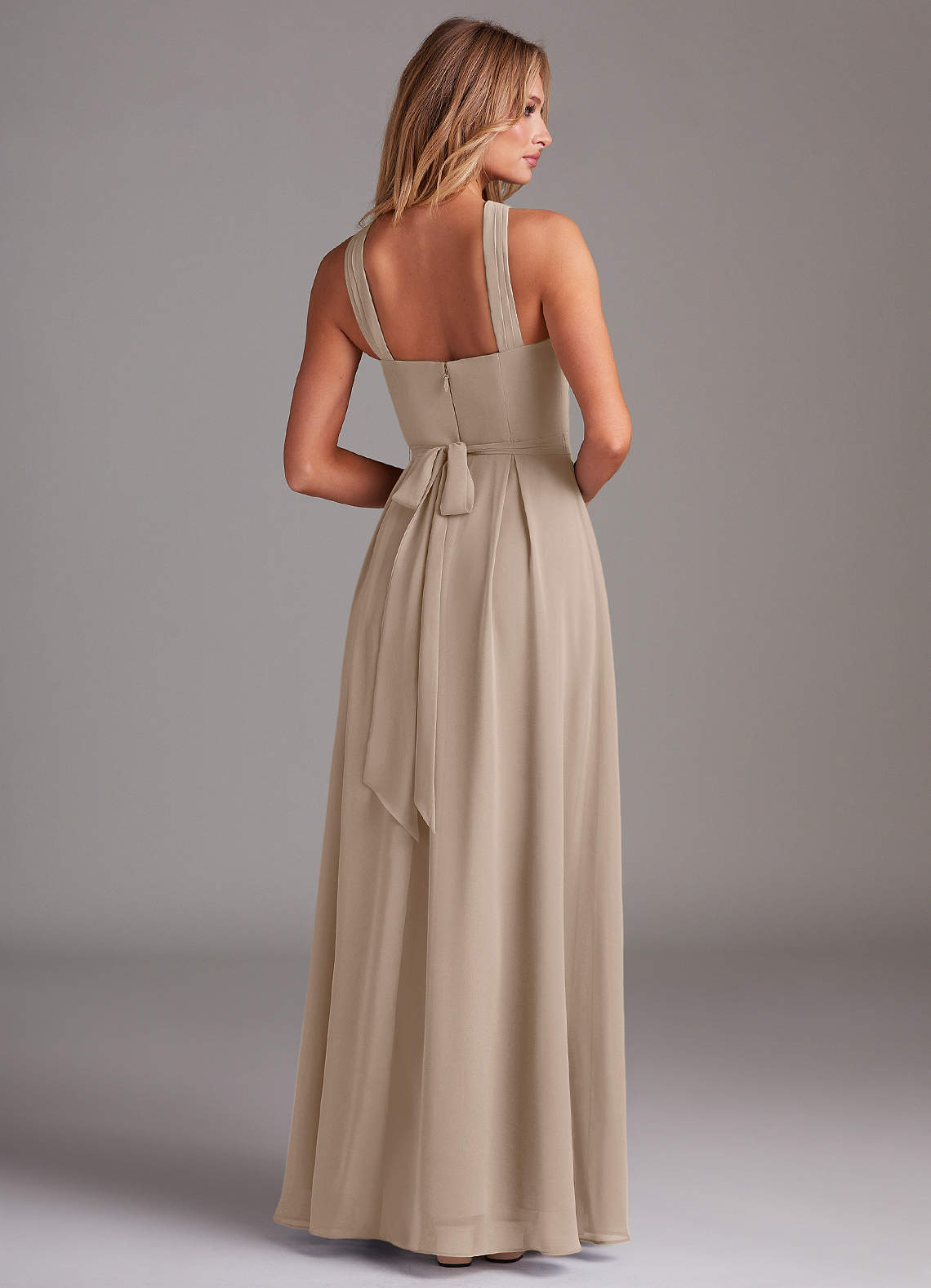 Dixie A-Line Halter Chiffon Bridesmaid Dress in Taupe