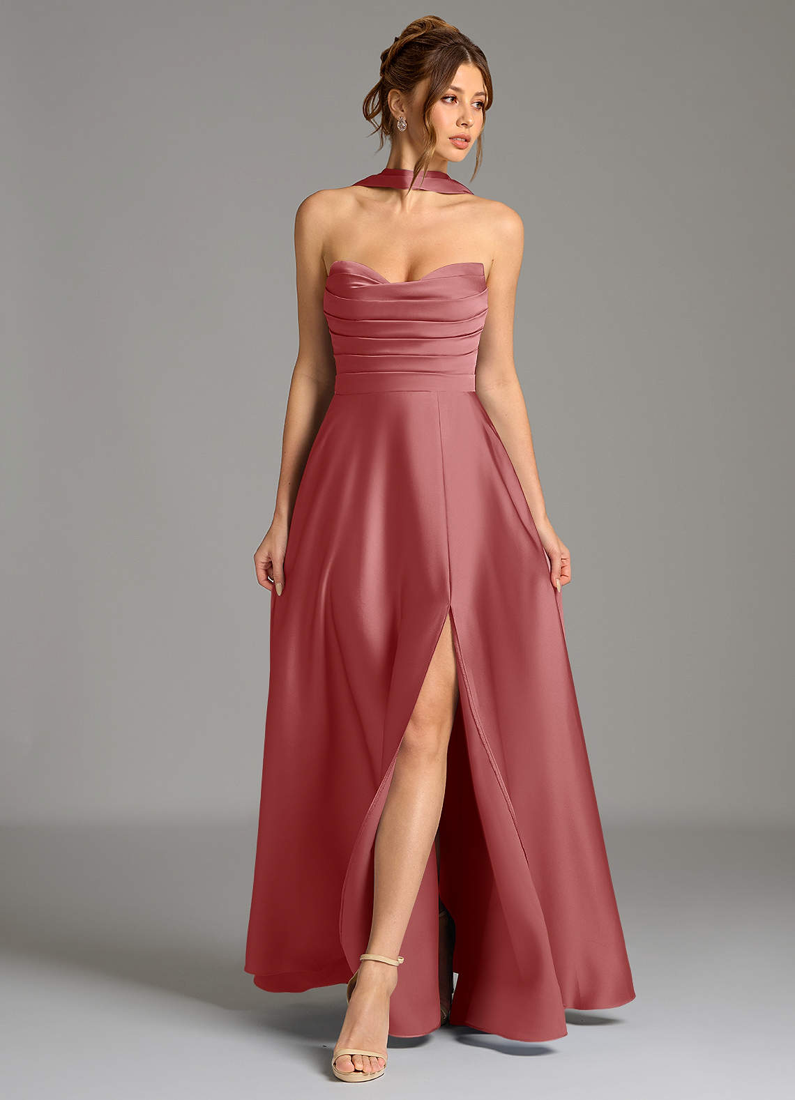 Ayla A-Line Sweetheart Stretch Satin Bridesmaid Dress in Antique Rose