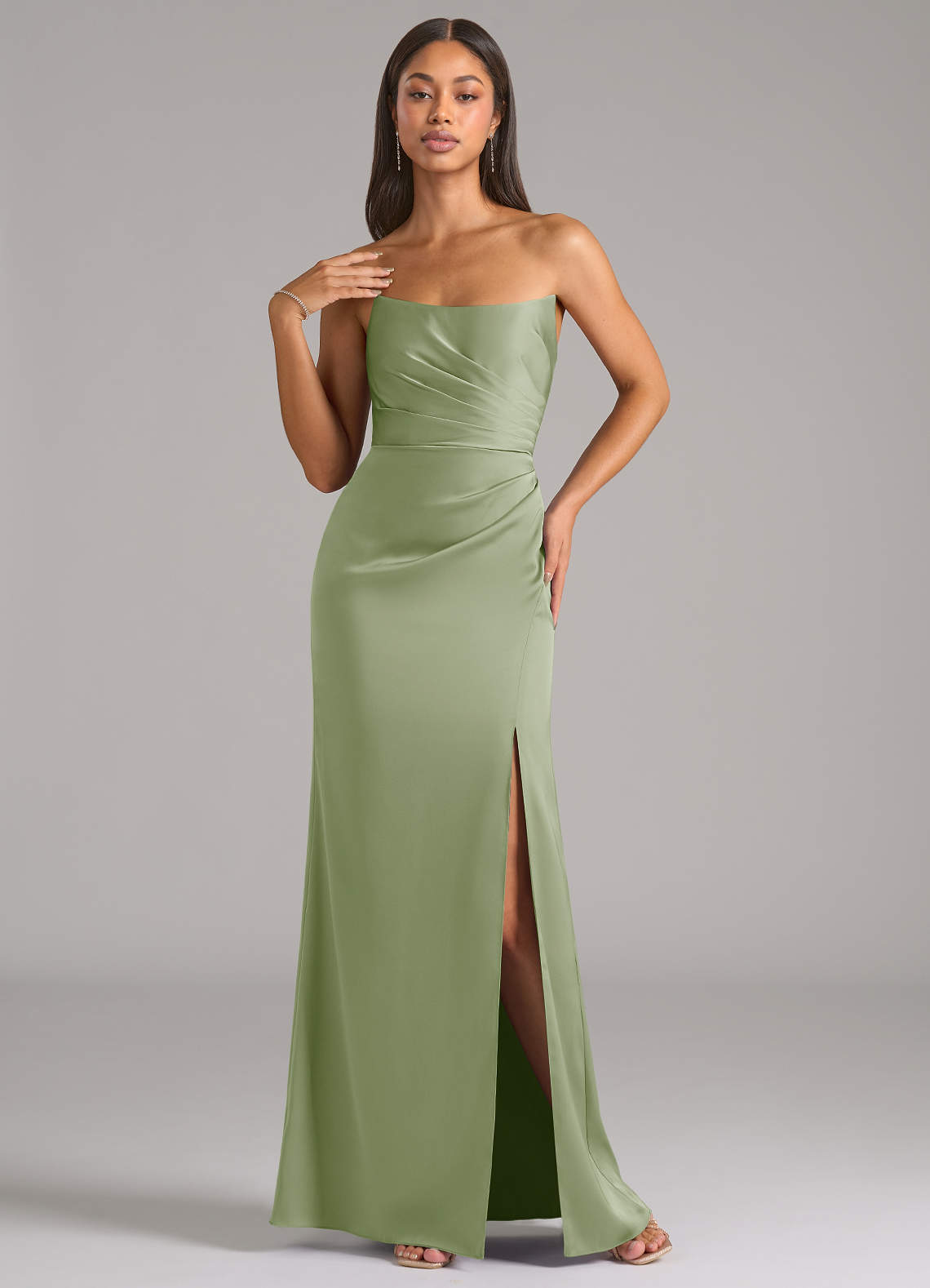 Marla Sheath Strapless Stretch Satin Bridesmaid Dress in Dusty Sage