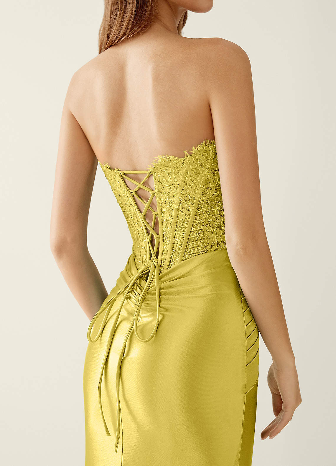 Sasha Mermaid Strapless Stretch Satin Evening Dress in Lemon Sorbet