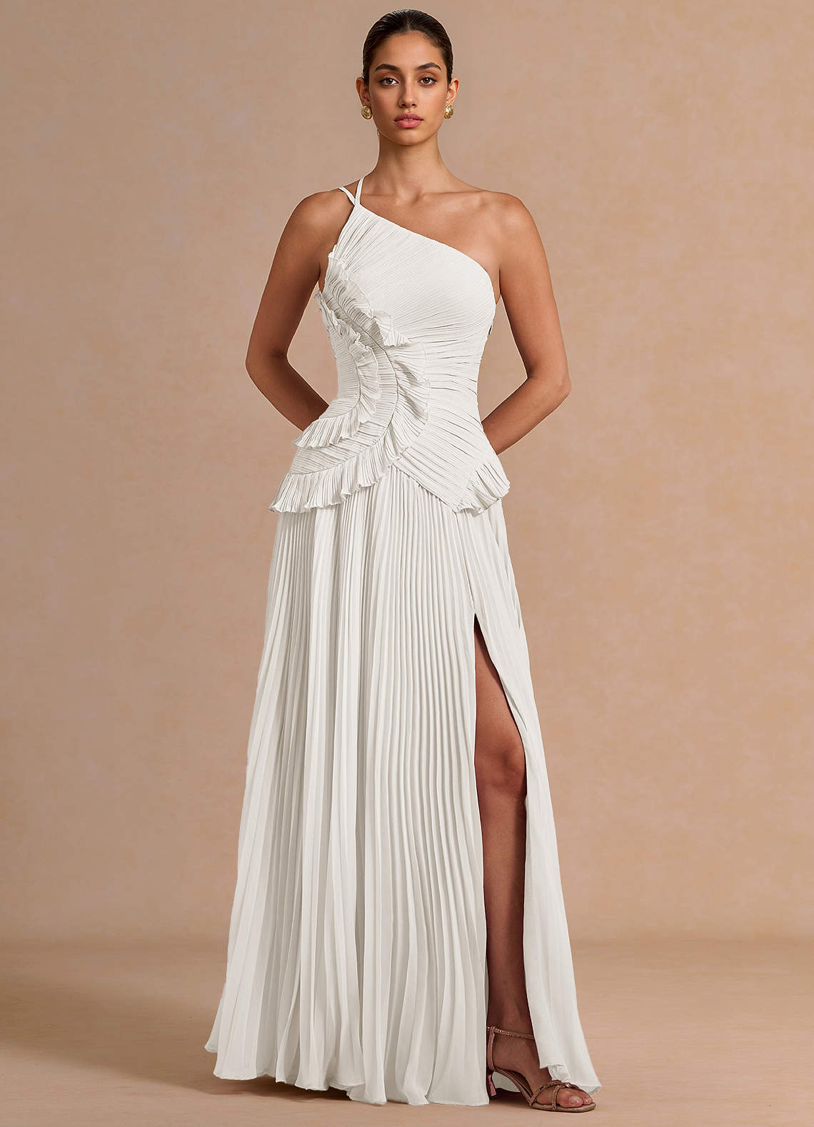 Melody A-Line One-Shoulder Chiffon Evening Dress in Herb Green