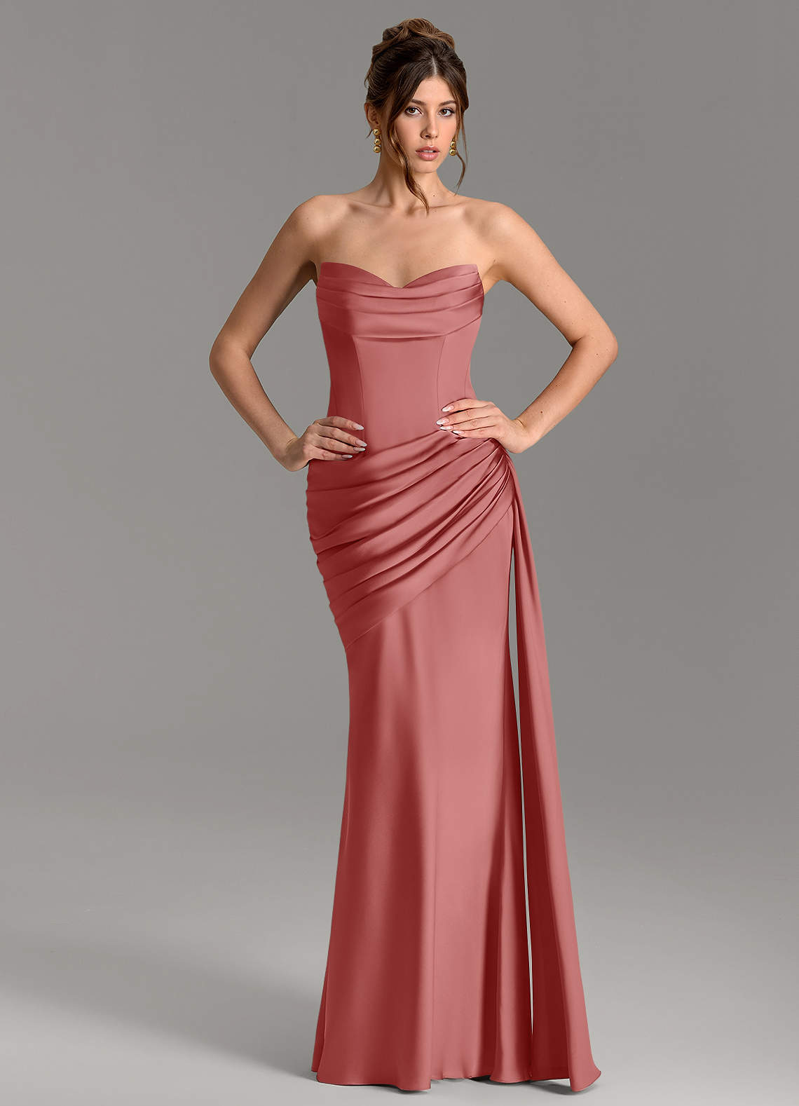 Zorah Mermaid Sweetheart Stretch Satin Bridesmaid Dress in Antique Rose