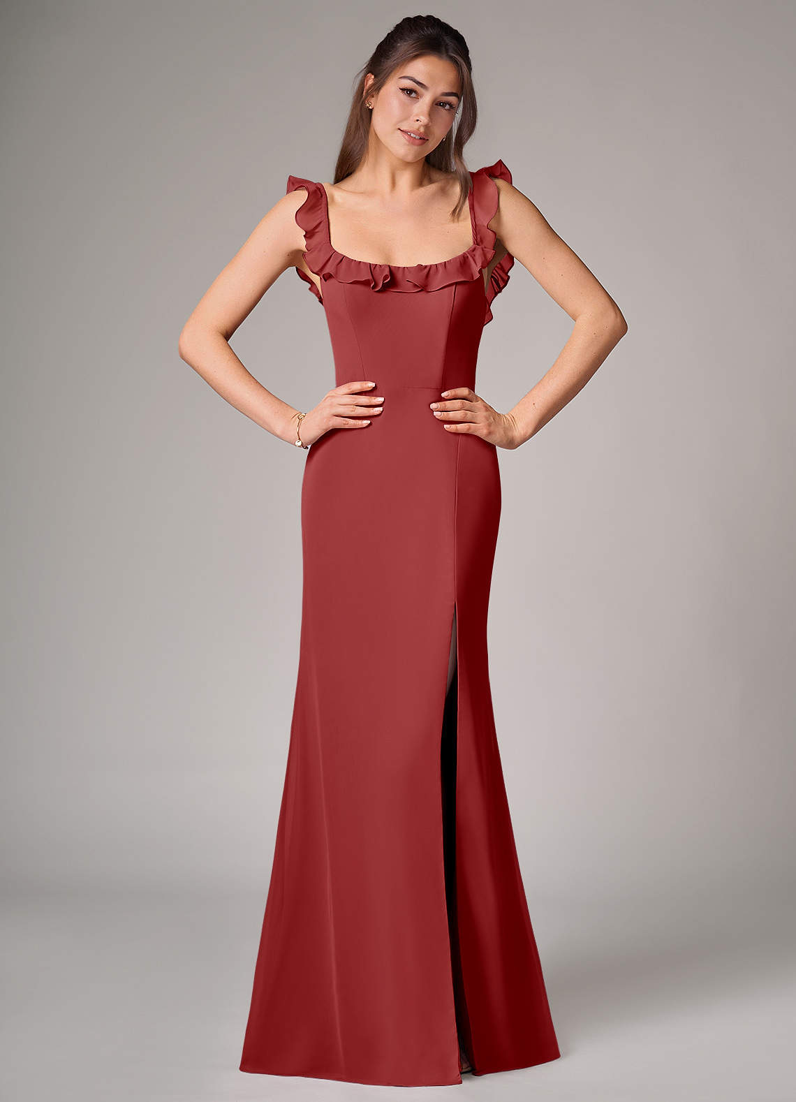 Callie Mermaid Scoop-Neck Chiffon Bridesmaid Dress in Rust