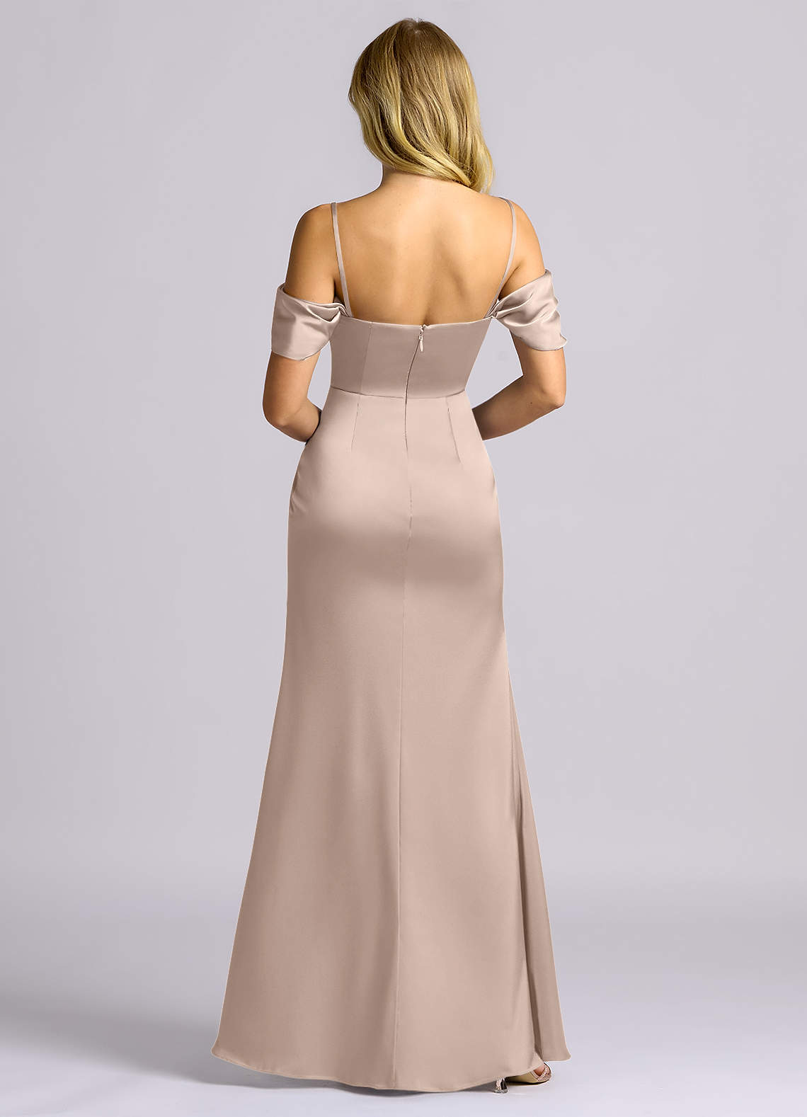 Auden Sheath Off-the-Shoulder Stretch Satin Bridesmaid Dress in English Rose