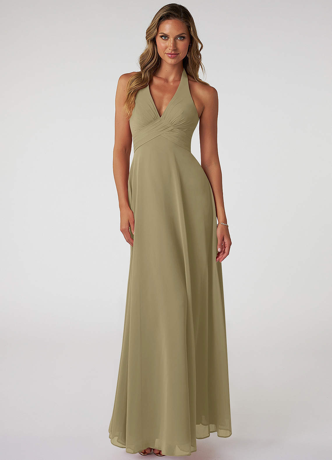 Tessie A-Line V-Neck Chiffon Bridesmaid Dress in Moss Green