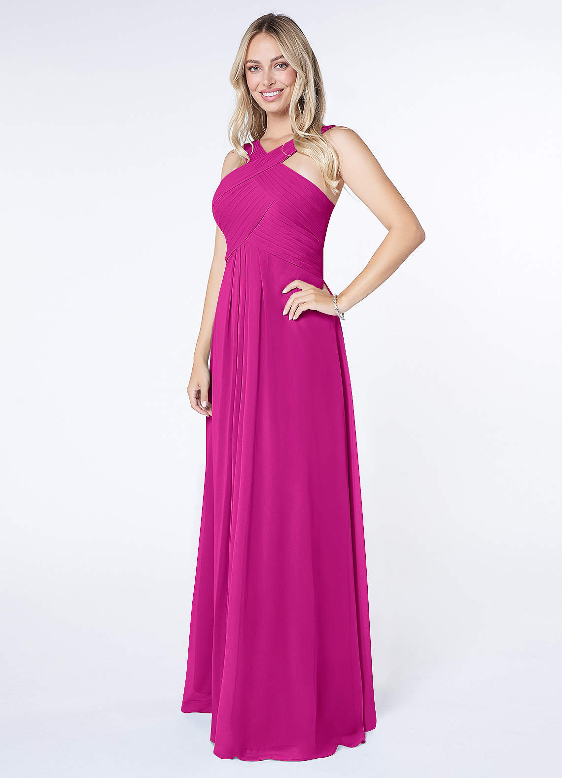 Kaleigh A-Line Halter Chiffon Bridesmaid Dress in Fuchsia
