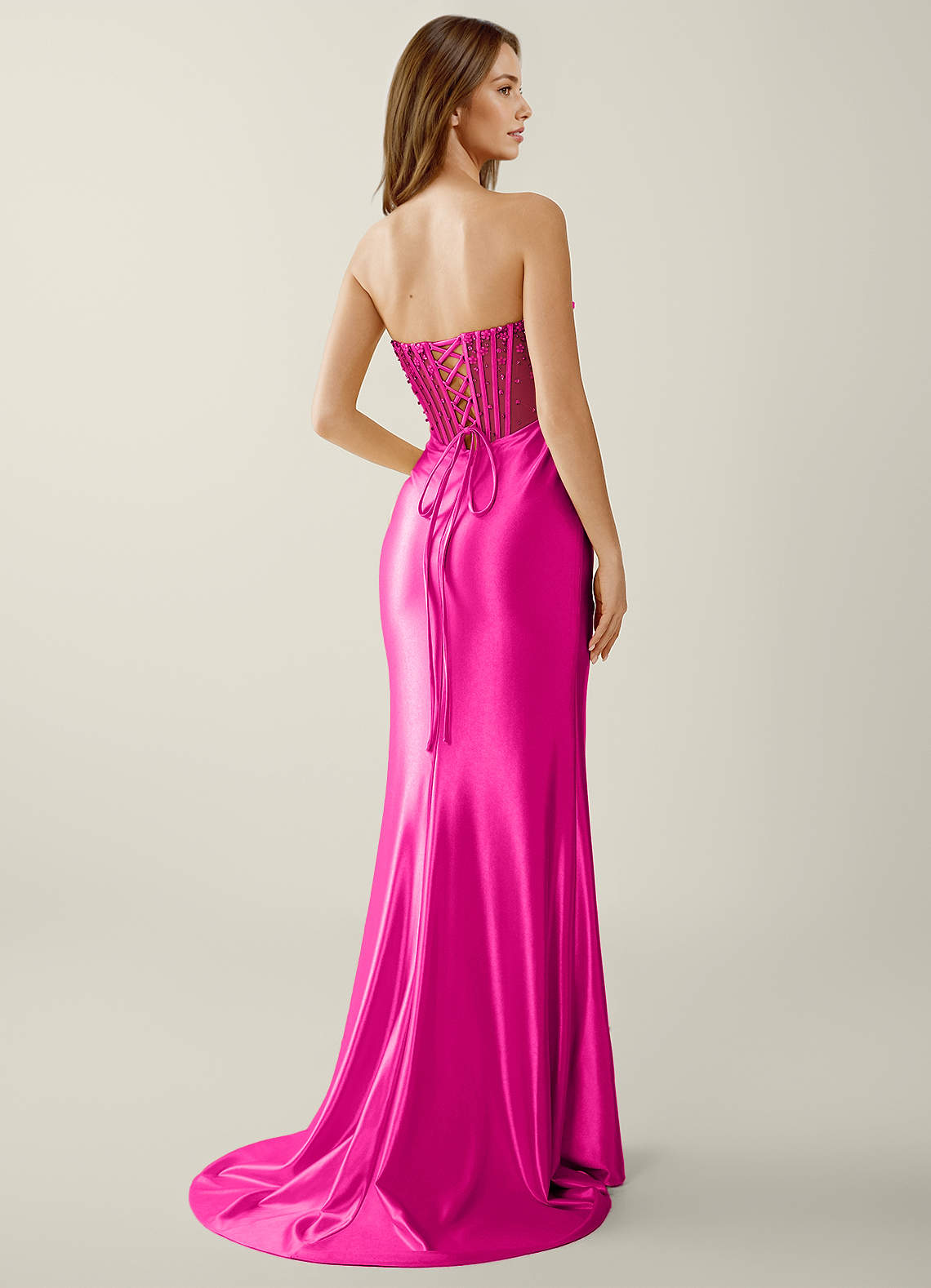 Willa Mermaid Strapless Sequined Satin Evening Dress in Fuchsia