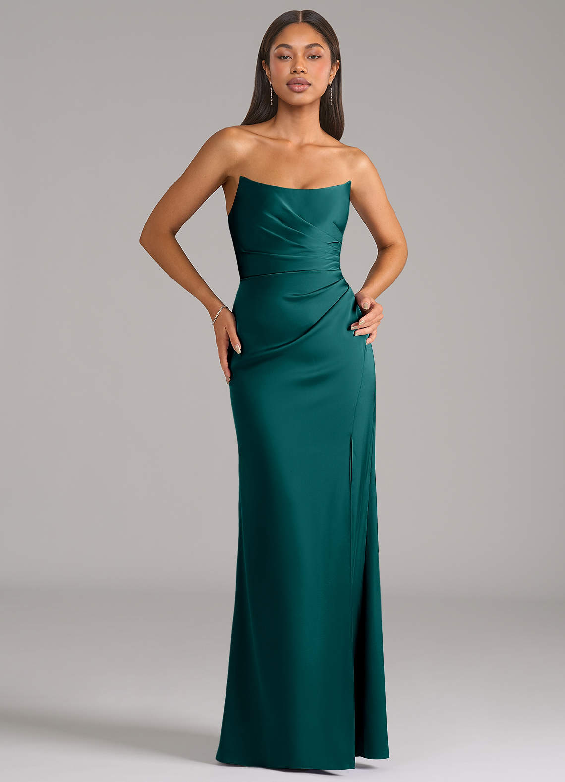 Marla Sheath Strapless Stretch Satin Bridesmaid Dress in Peacock