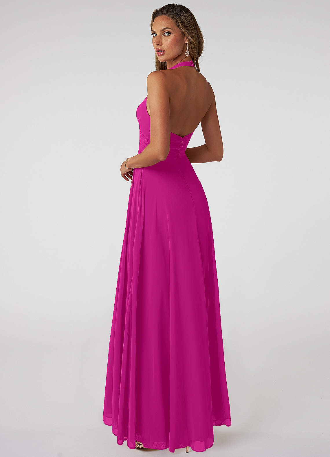 Tessie A-Line V-Neck Chiffon Bridesmaid Dress in Fuchsia