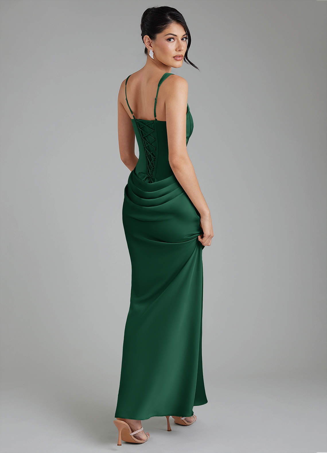 Etta Mermaid Square-Neck Stretch Satin Bridesmaid Dress in Dark Green