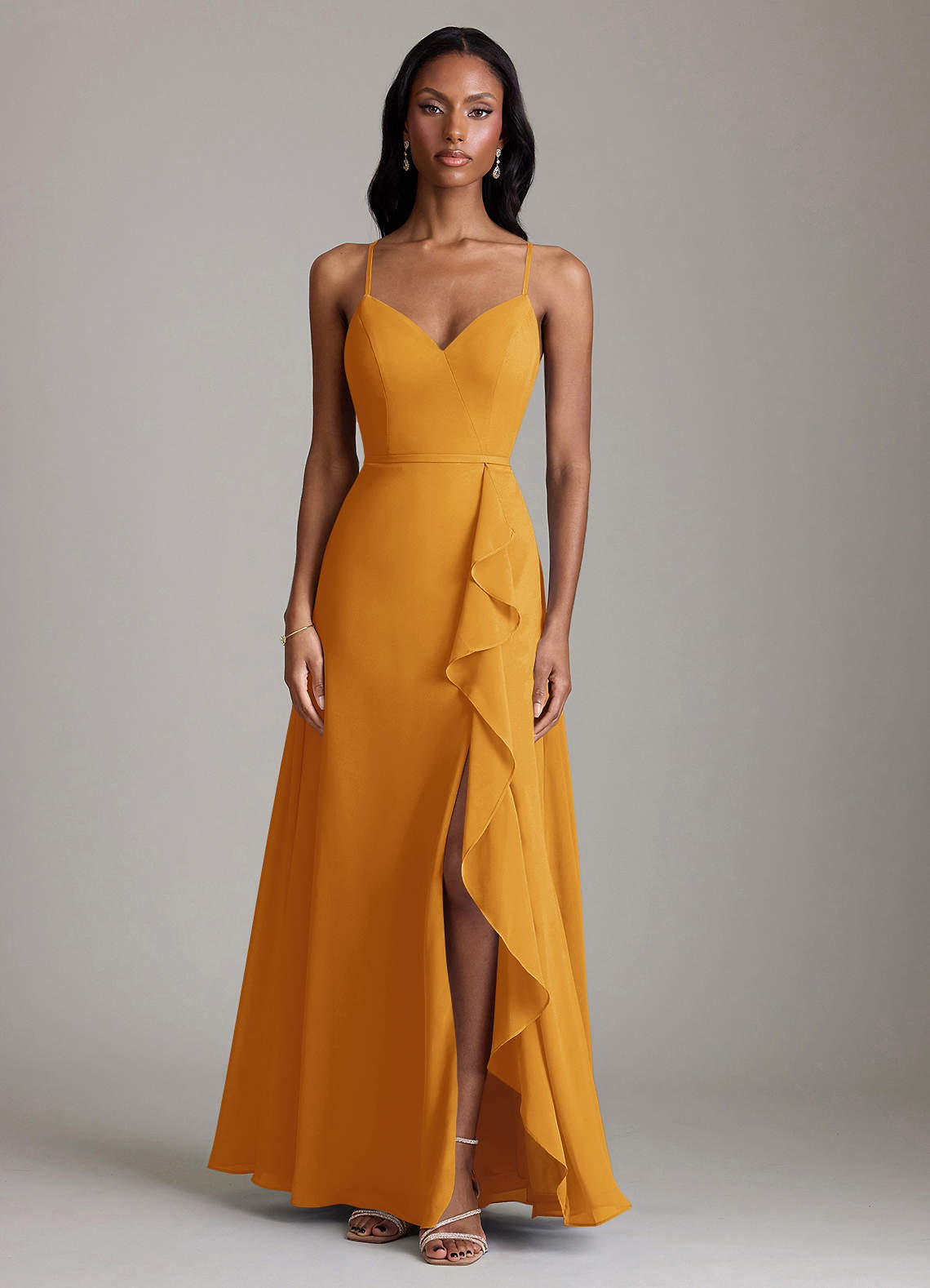 Naeem A-Line V-Neck Chiffon Bridesmaid Dress in butterscotch