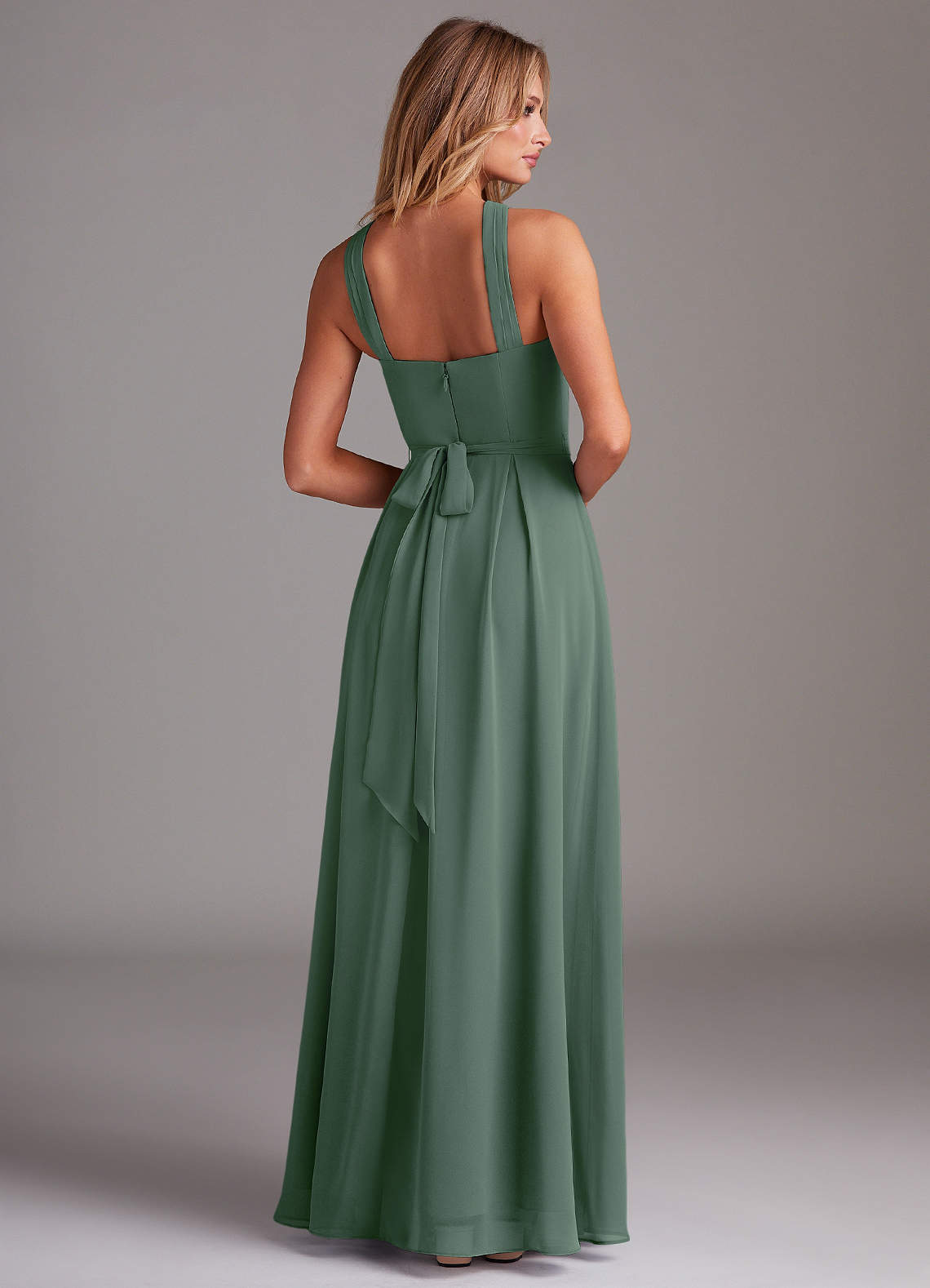 Dixie A-Line Halter Chiffon Bridesmaid Dress in Eucalyptus