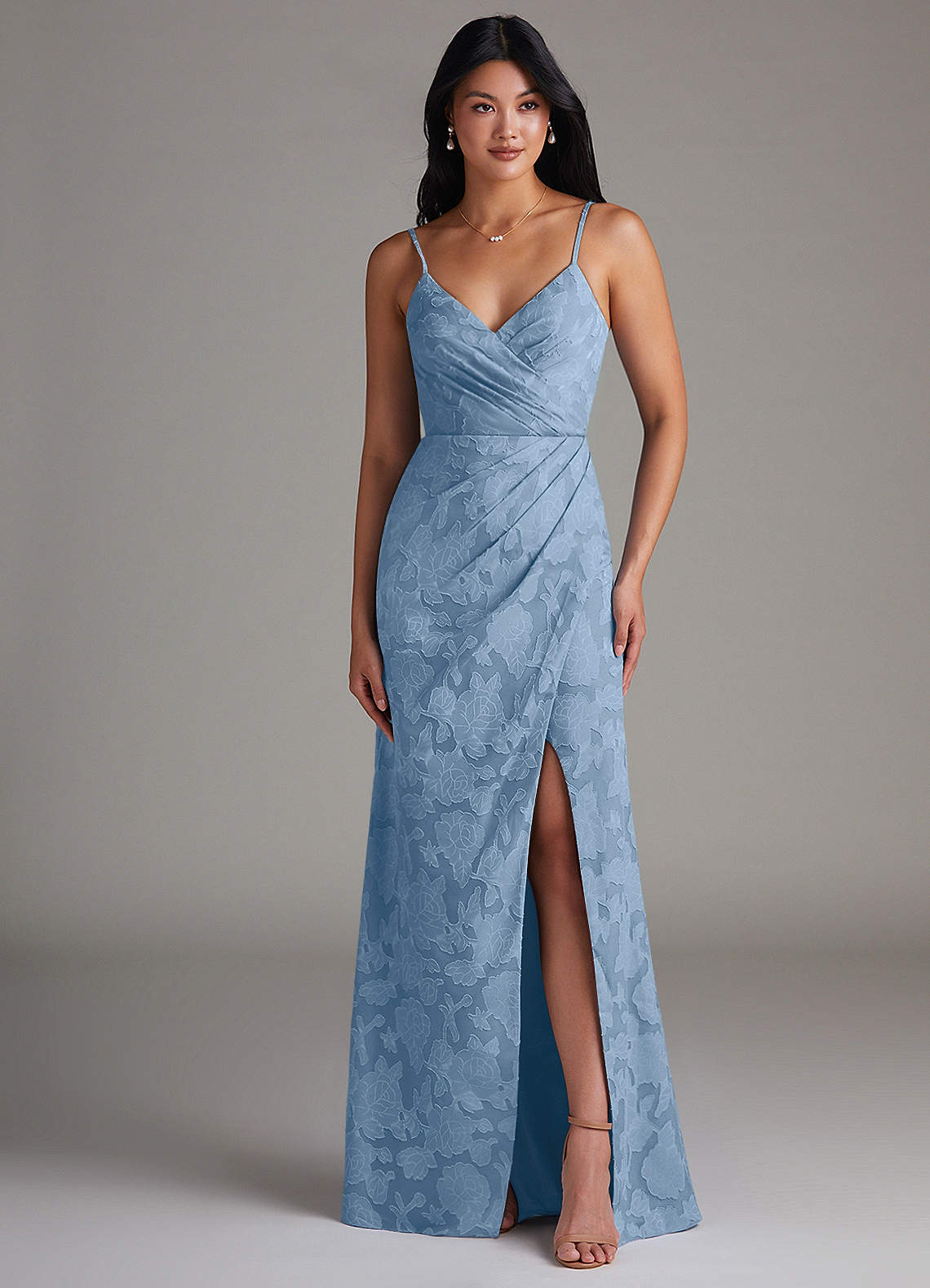 Maci Sheath V-Neck Floral Burnout Bridesmaid Dress in Powder Blue
