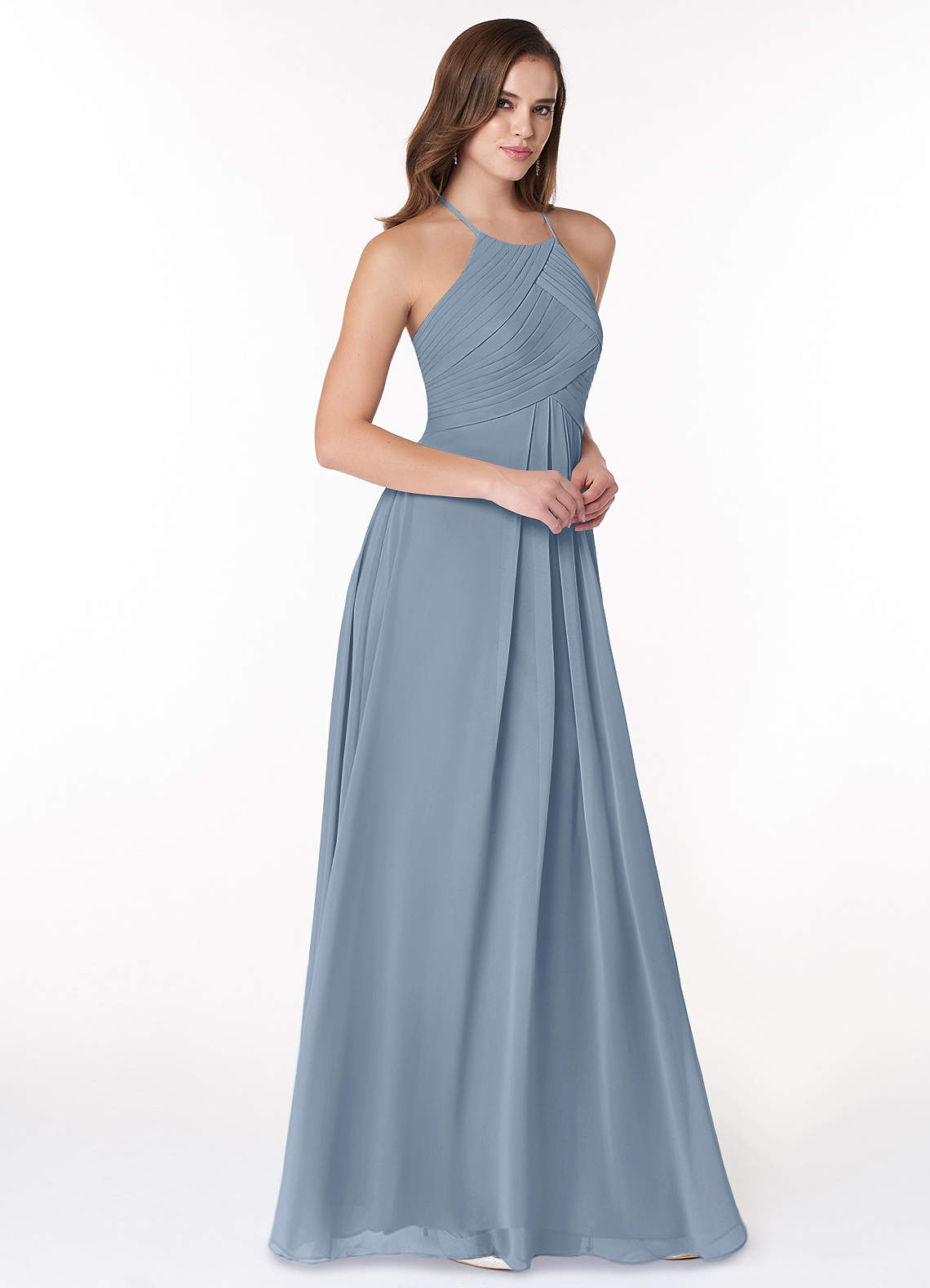 Ginger A-Line Halter Chiffon Bridesmaid Dress in dusty blue