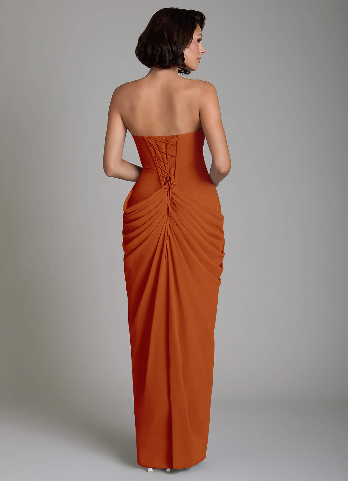 Nyra Sheath Strapless Chiffon Bridesmaid Dress in Paprika
