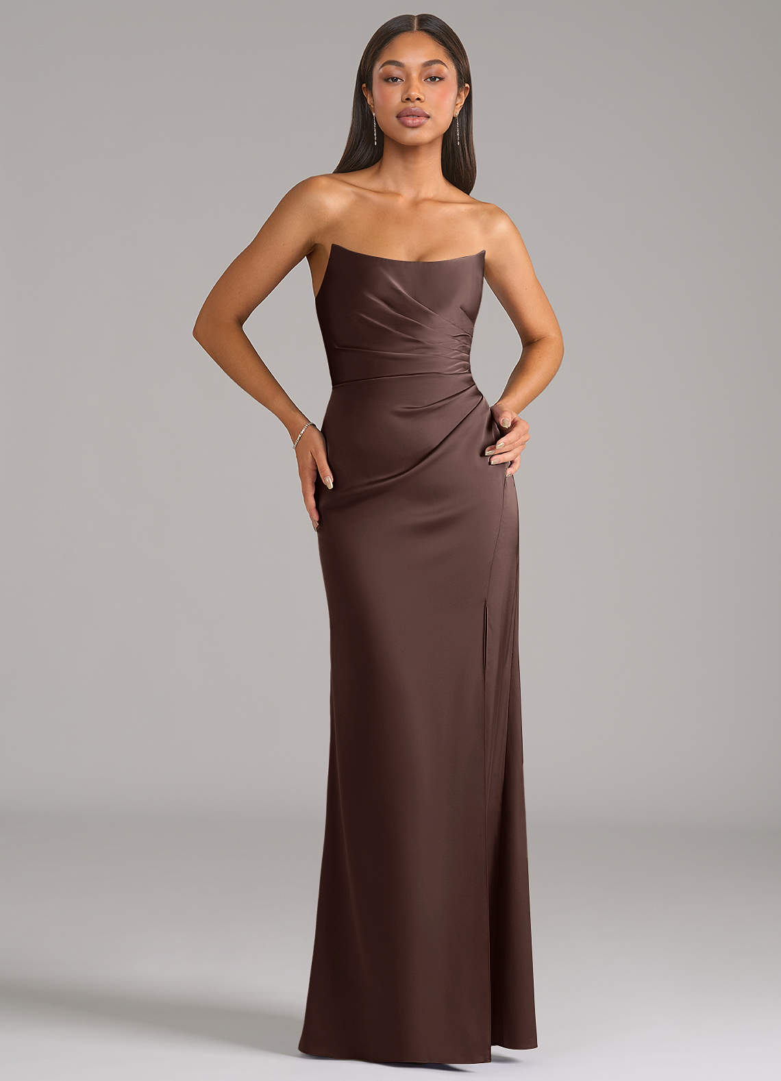 Marla Sheath Strapless Stretch Satin Bridesmaid Dress in Ganache