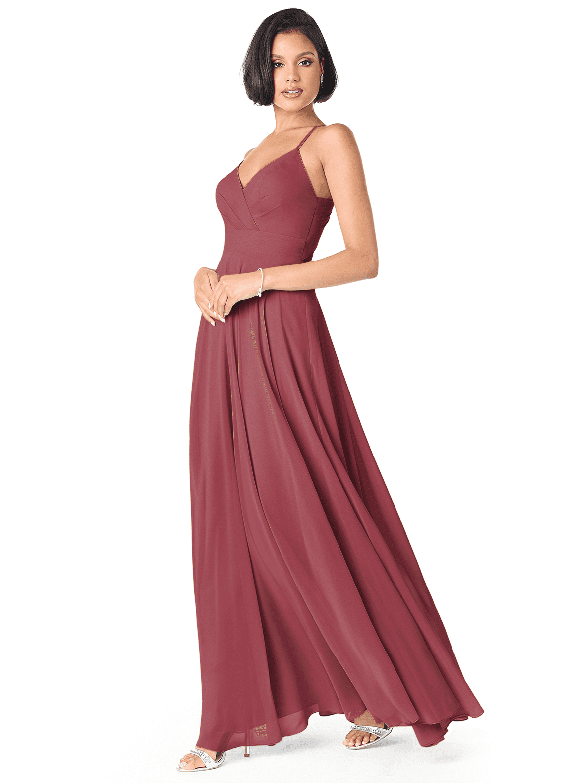 Avelina A-Line V-Neck Chiffon Bridesmaid Dress in Merlot