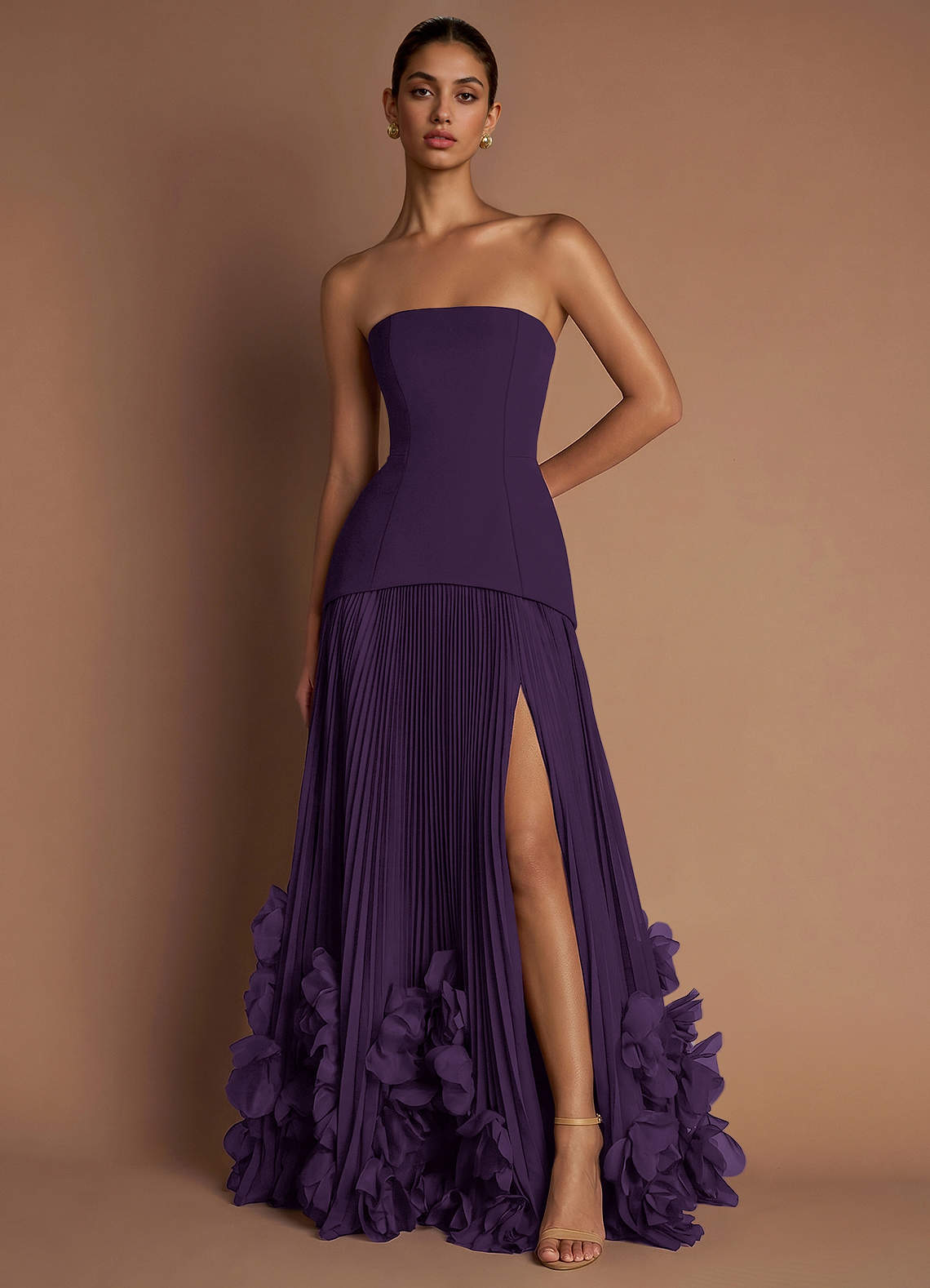 Marnie A-Line Corset Crepe Chiffon Evening Dress in Dark Purple