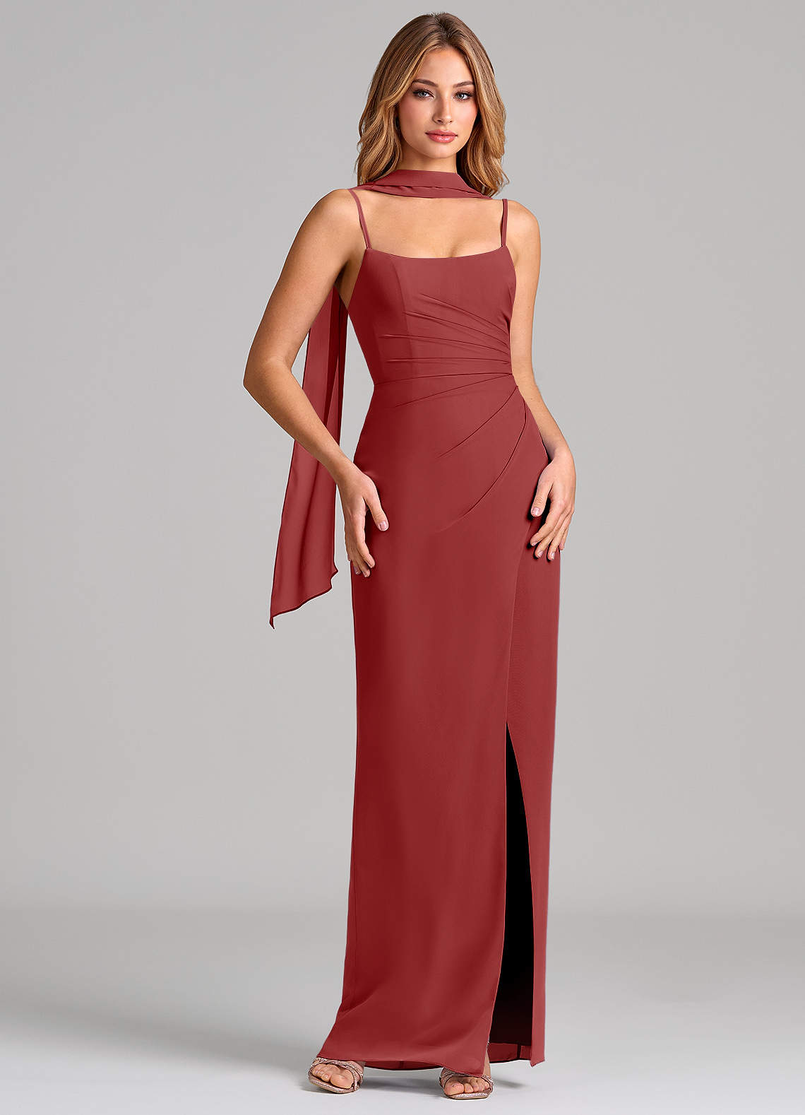 Calandra Sheath Scoop-Neck Chiffon Bridesmaid Dress in Rust