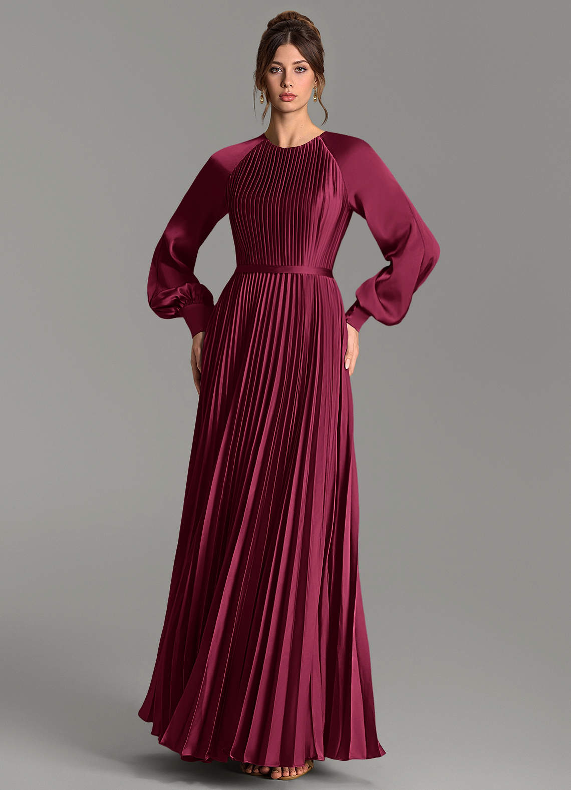 Grayson A-Line Scoop-Neck Stretch Satin Bridesmaid Dress in Burgundy