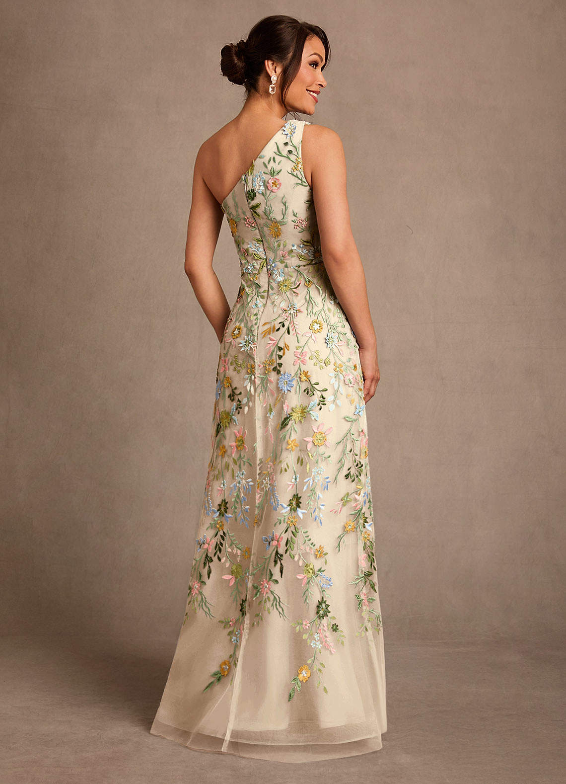 Bertie A-Line One-Shoulder Lace Mother of the Bride Dress in champagne
