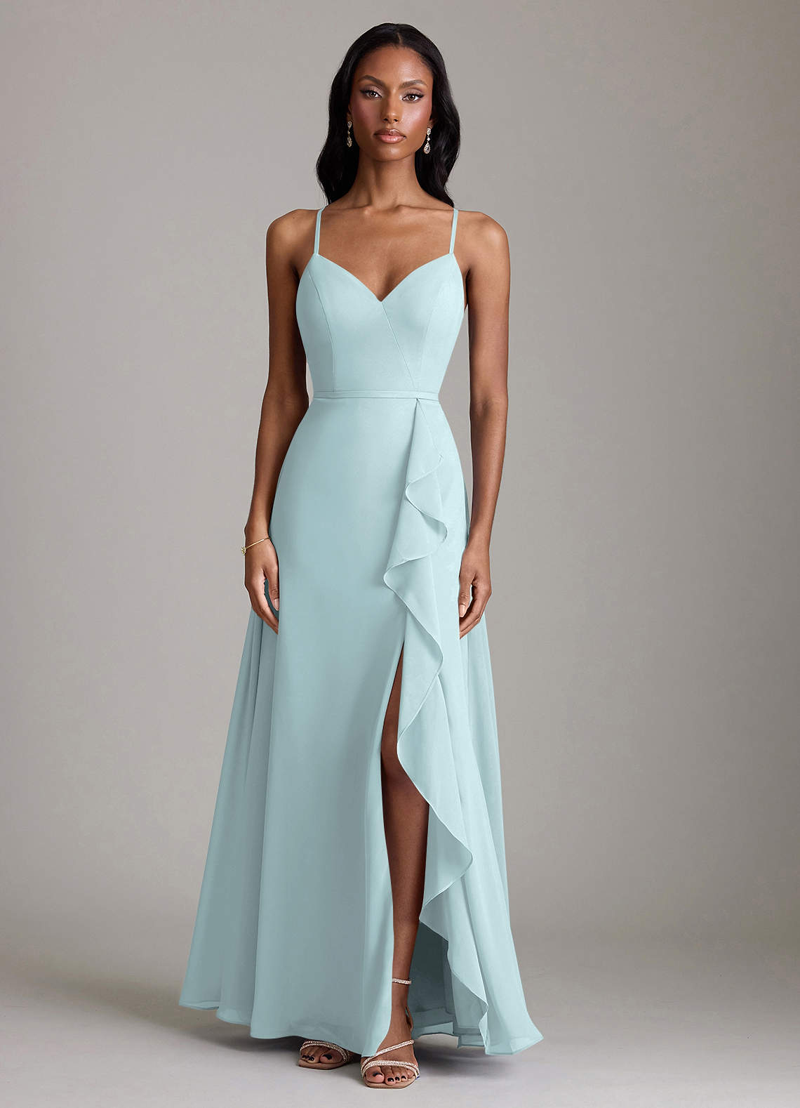 Naeem A-Line V-Neck Chiffon Bridesmaid Dress in Mist