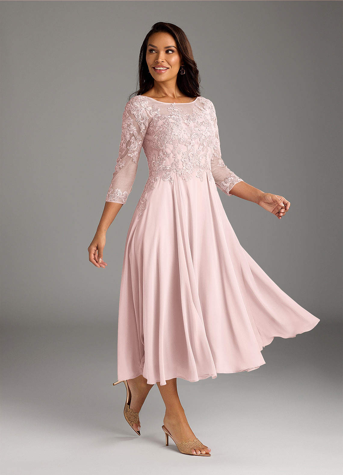 Marge A-Line Scoop-Neck Chiffon and Lace Mother of the Bride Dress in Blushing Pink