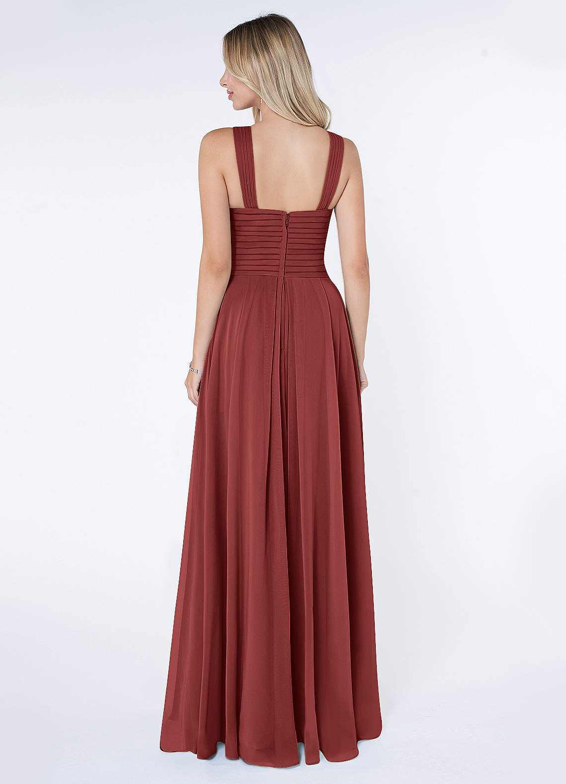 Kaleigh A-Line Halter Chiffon Bridesmaid Dress in Terracotta