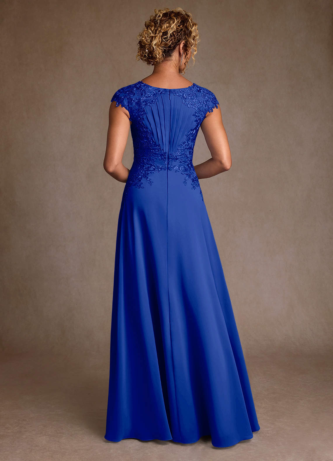 Christi A-Line Scoop-Neck Chiffon and Lace Mother of the Bride Dress in Royal Blue