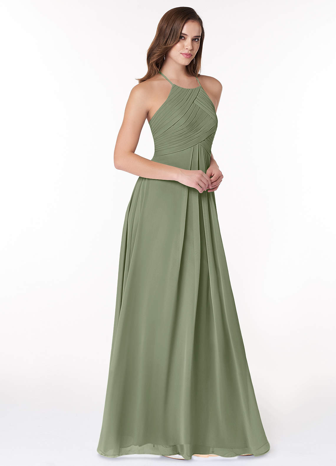 Ginger A-Line Halter Chiffon Bridesmaid Dress in Pistachio