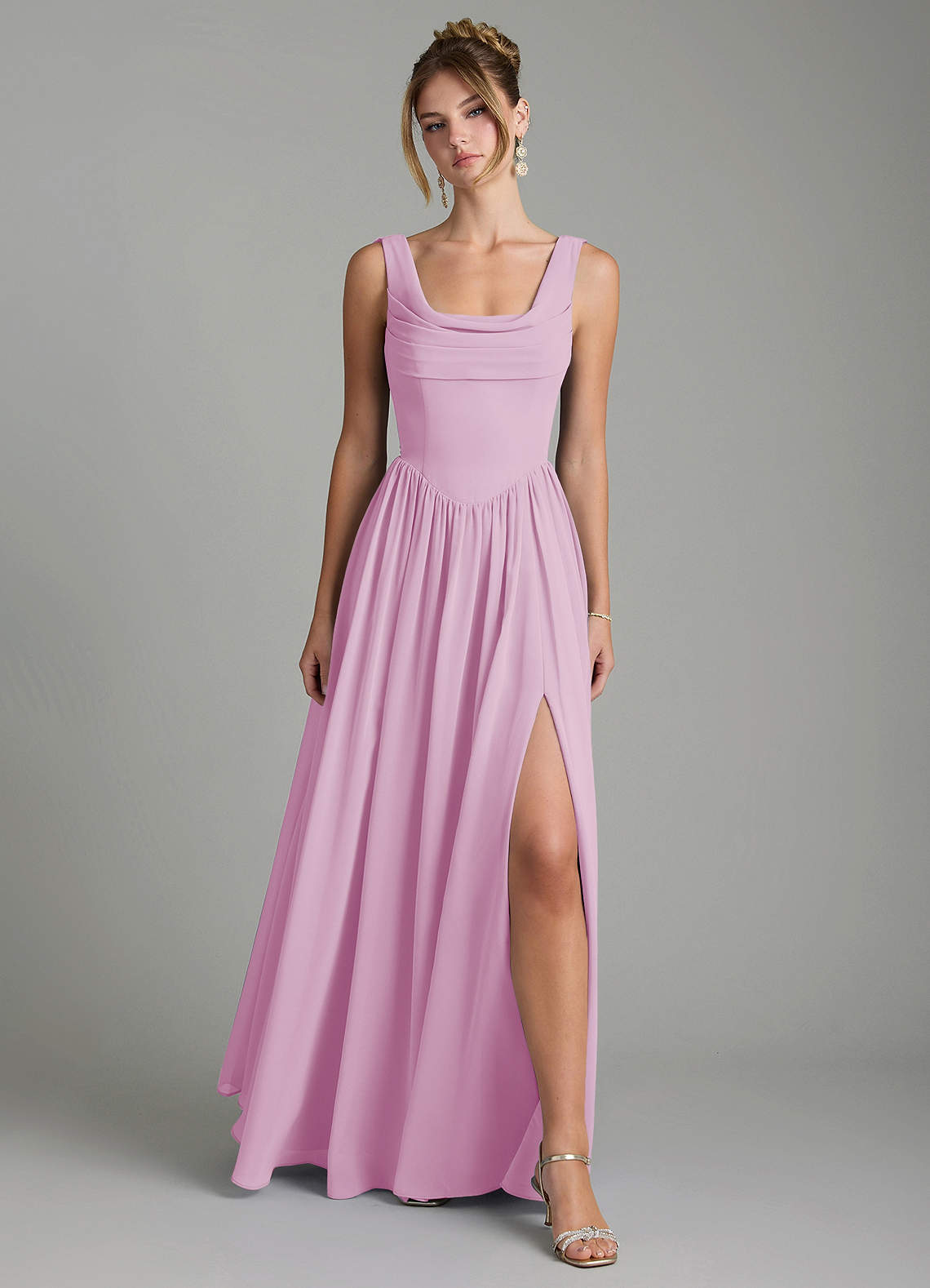 Novi A-Line Square-Neck Chiffon Bridesmaid Dress in candy pink