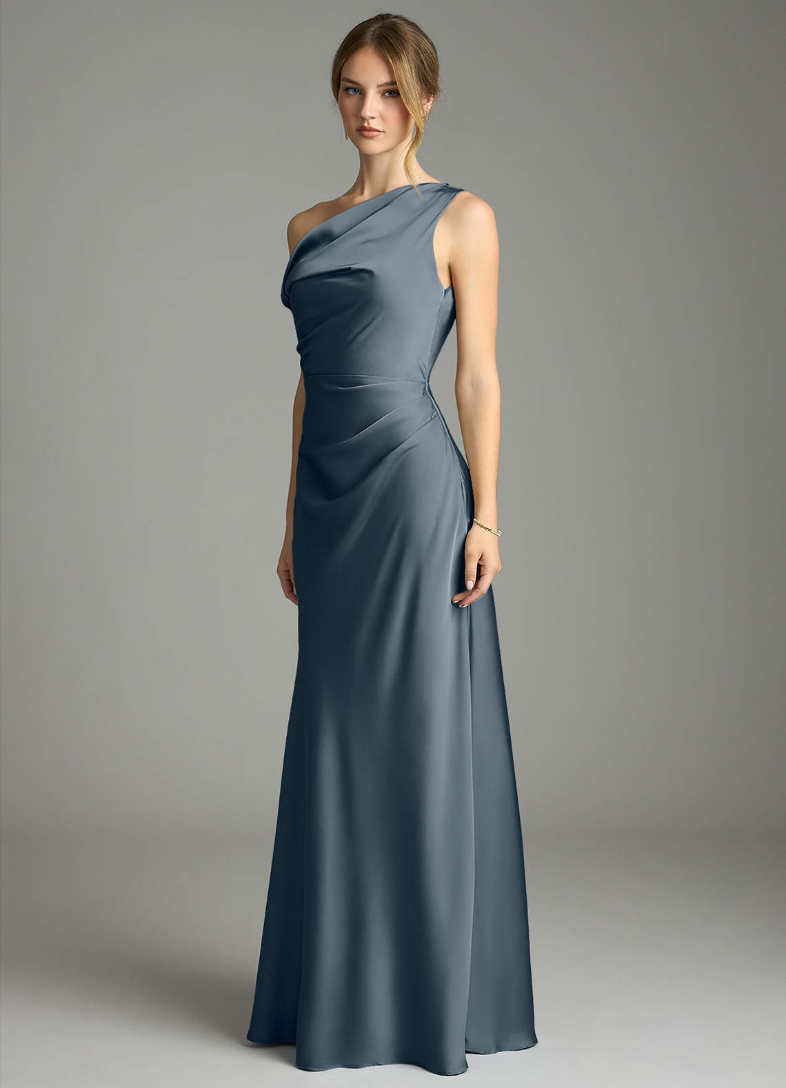 Emerson Mermaid One-Shoulder Stretch Satin Bridesmaid Dress in Twilight