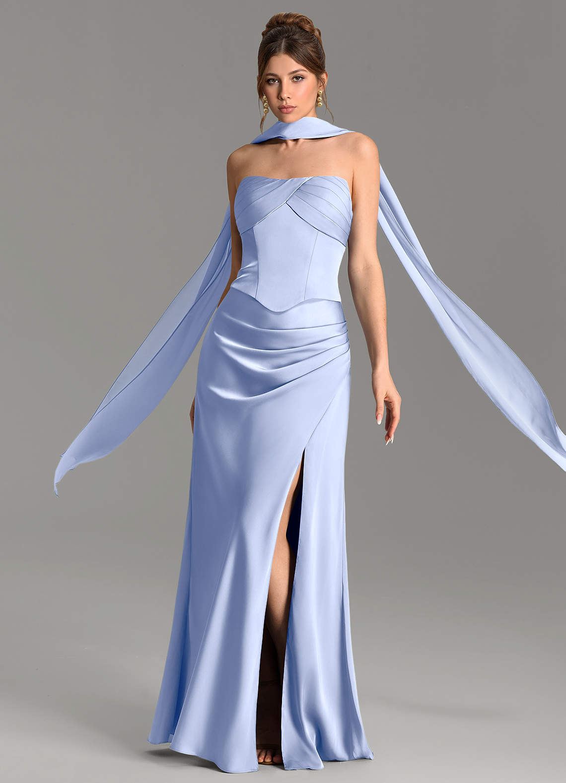 Nicki Sheath Scoop-Neck Stretch Satin Bridesmaid Dress in Ice