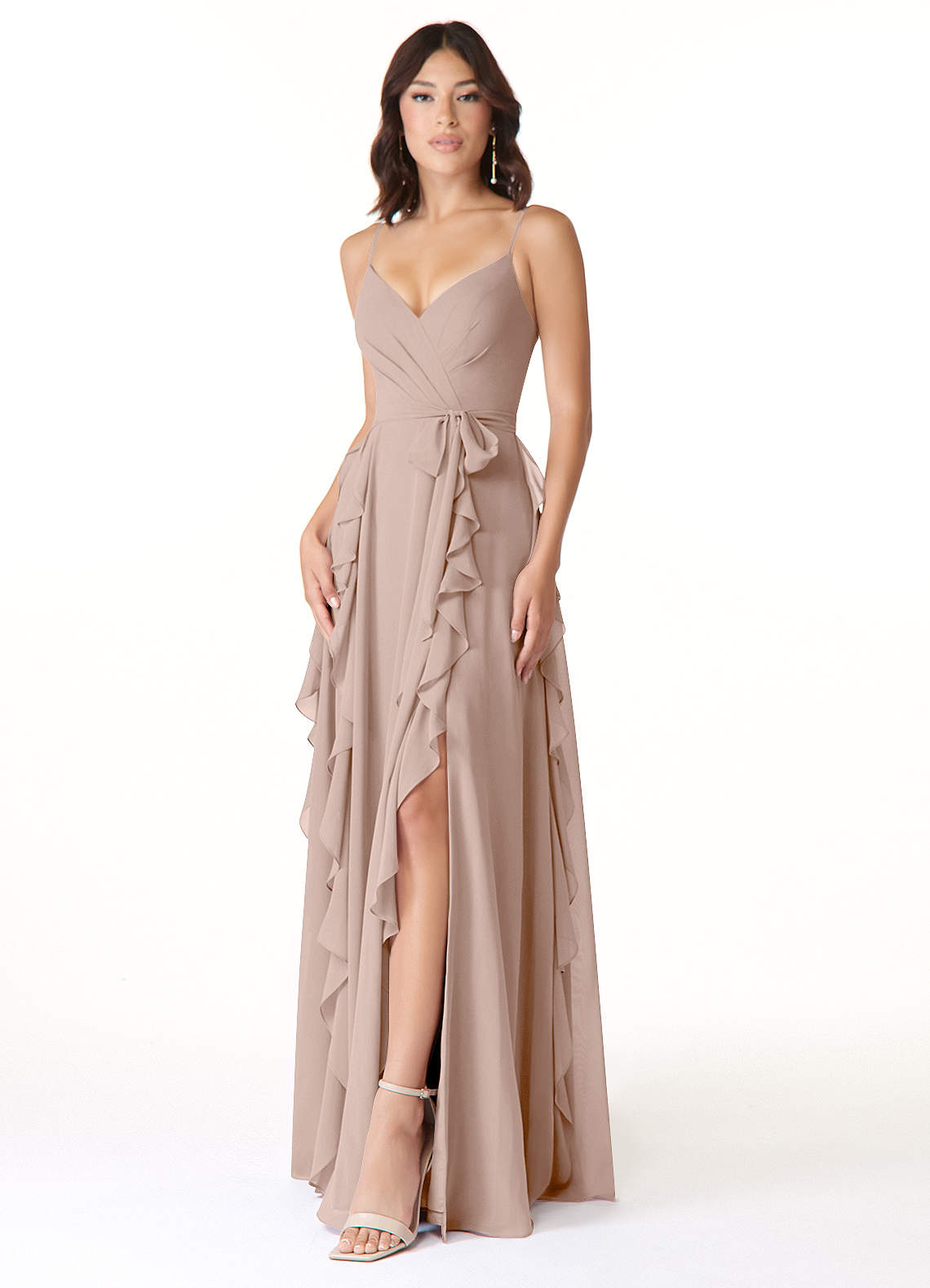 Peyton A-Line V-Neck Chiffon Bridesmaid Dress in English Rose