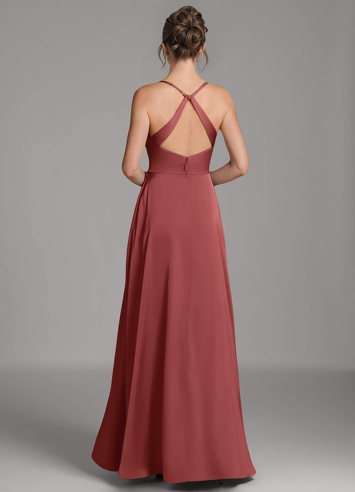 Frankie A-Line Scoop-Neck Stretch Satin Bridesmaid Dress in Terracotta