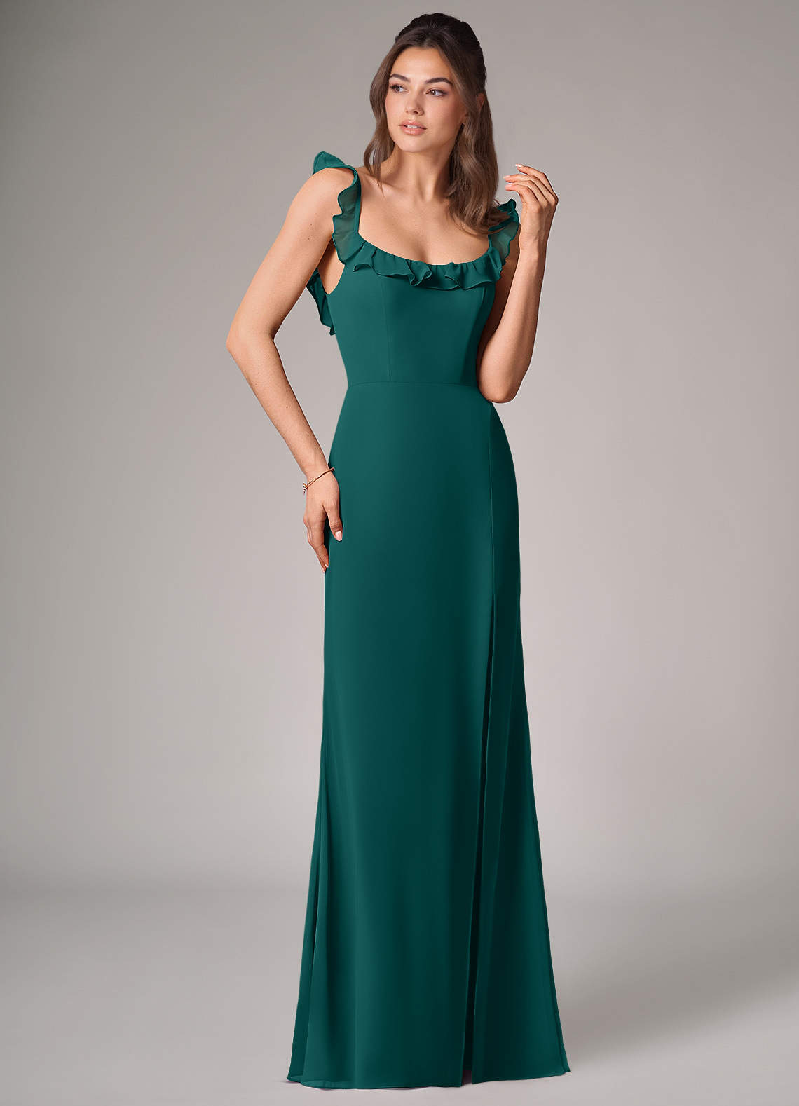 Callie Mermaid Scoop-Neck Chiffon Bridesmaid Dress in Peacock