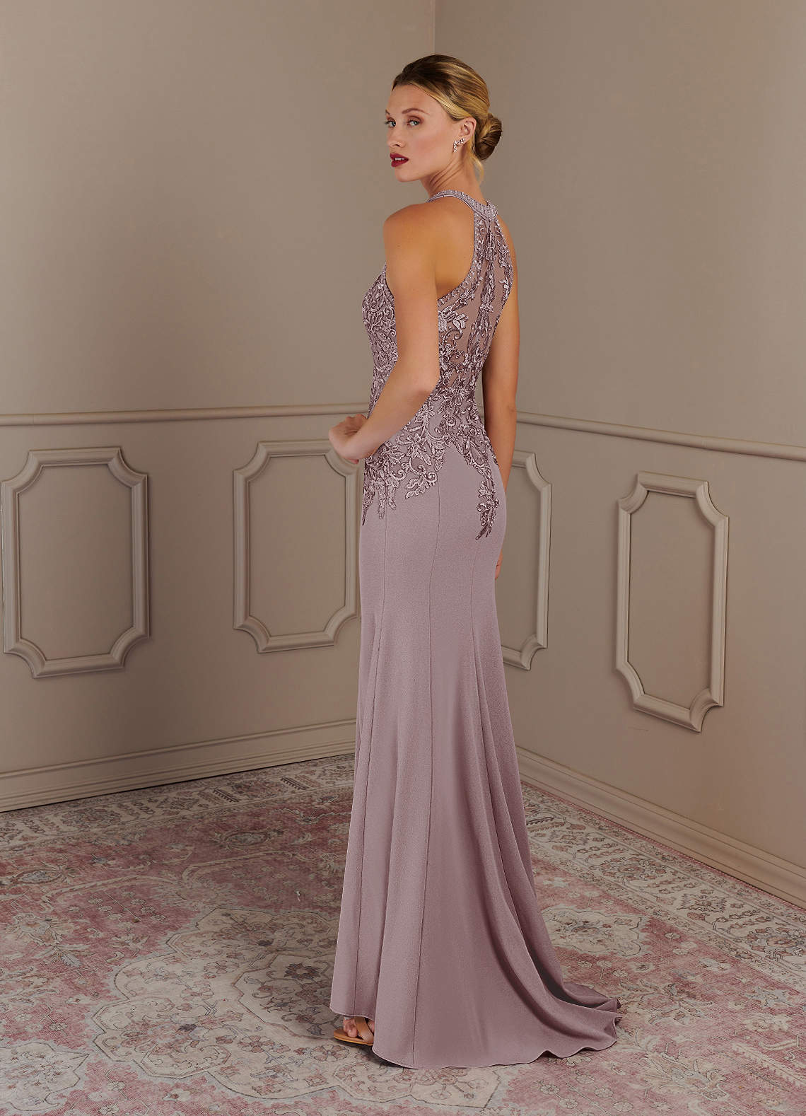 Tyra Mermaid Halter Tulle and Stretch Crepe Mother of the Bride Dress in Vintage Mauve