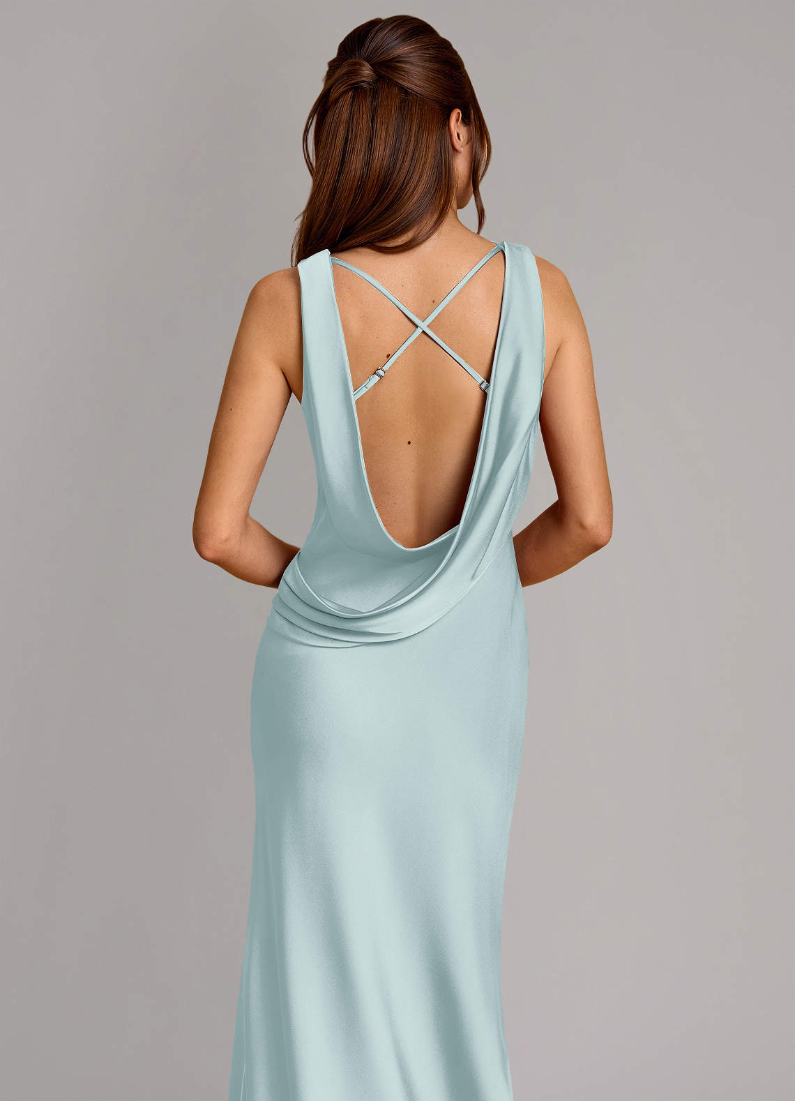 Cheryl Mermaid Cowl-Neck Stretch Satin Bridesmaid Dress in Mist
