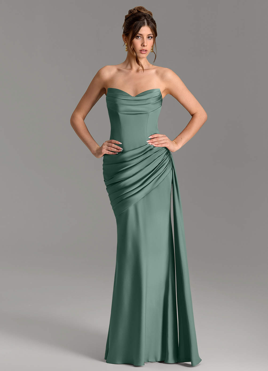 Zorah Mermaid Sweetheart Stretch Satin Bridesmaid Dress in Eucalyptus