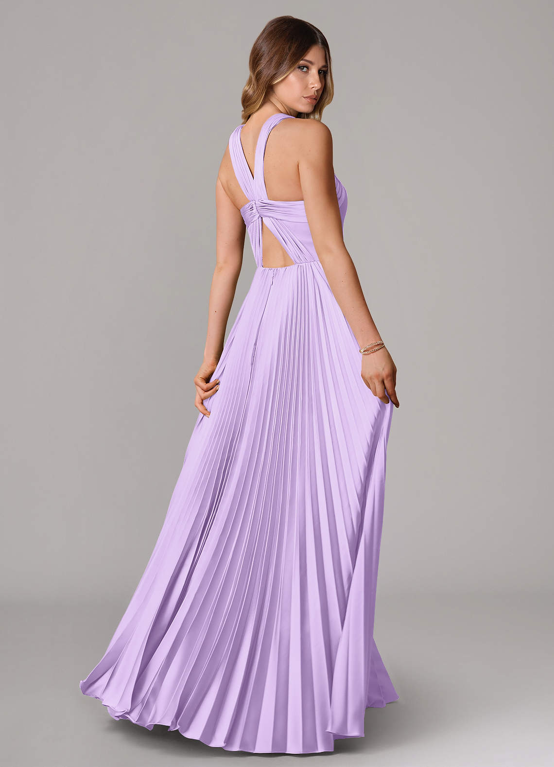 Afra A-Line Halter-Neck Stretch Satin Bridesmaid Dress in Lilac