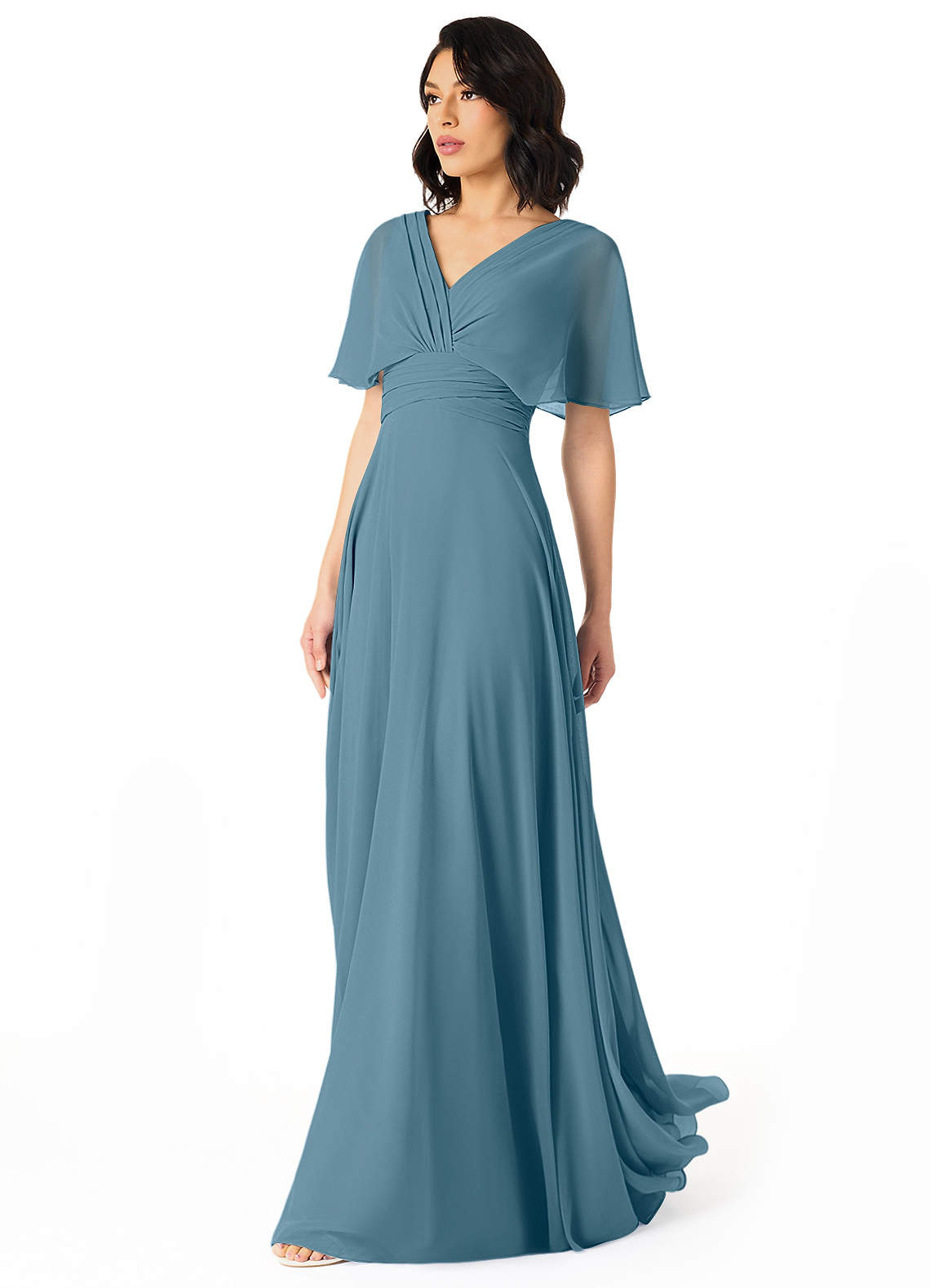 Pamela A-Line V-Neck Chiffon Bridesmaid Dress in Bermuda