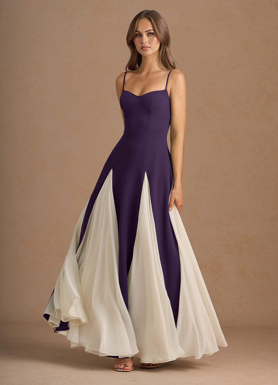 Jessenia A-Line Color-Block Crepe Chiffon Wedding Guest Dress in Sky Blue