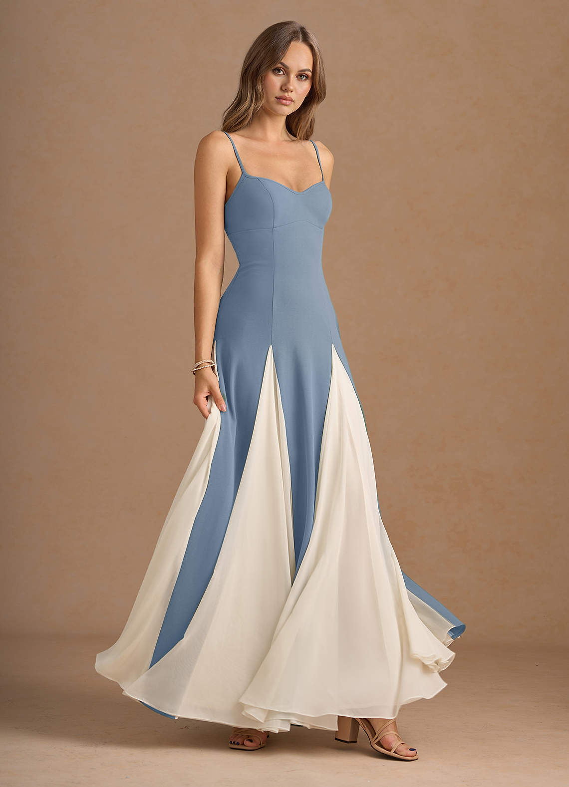 Jessenia A-Line Color-Block Crepe Chiffon Wedding Guest Dress in Powder Blue