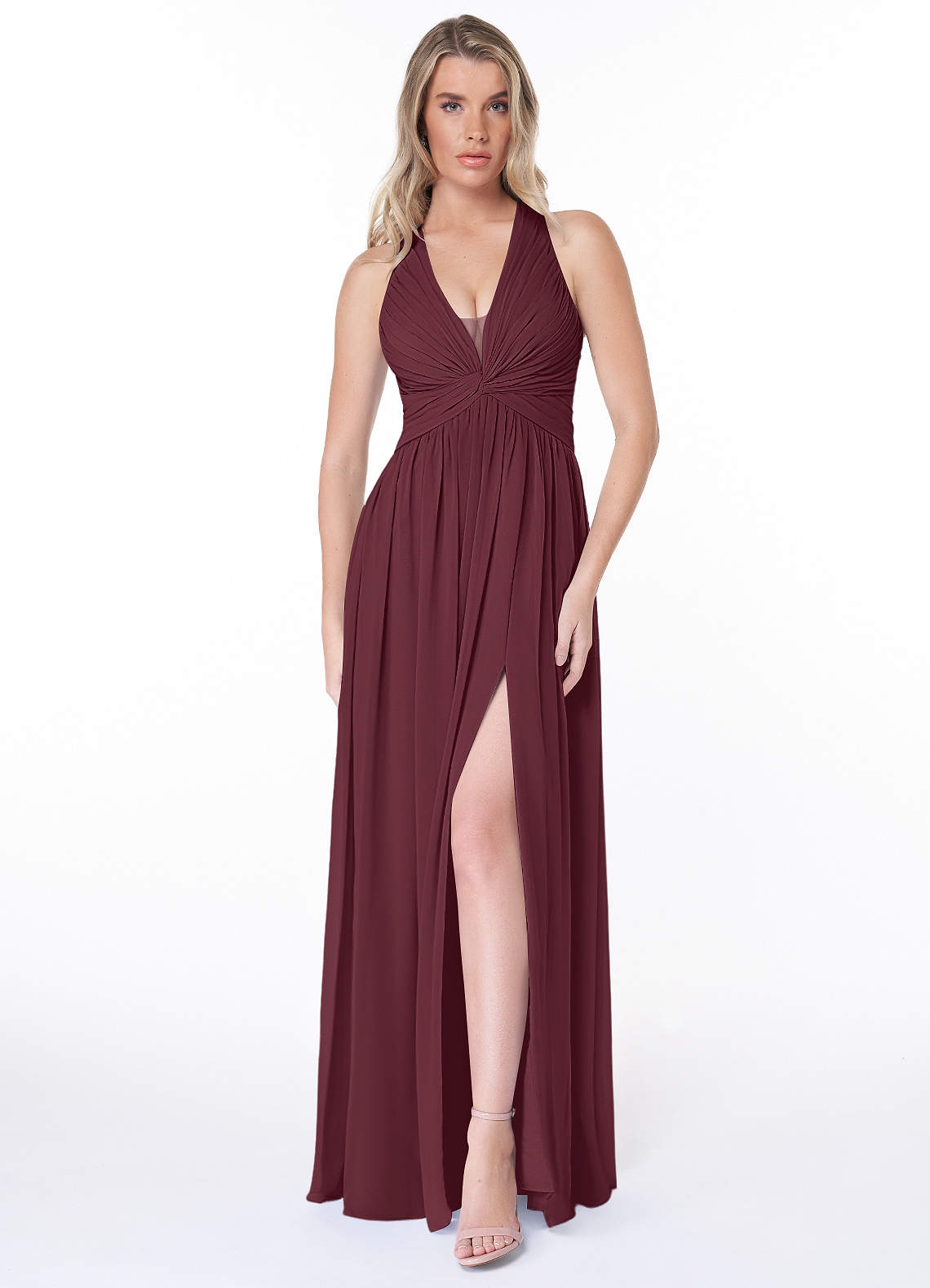 Jaclyn A-Line Halter Chiffon Bridesmaid Dress in Cabernet