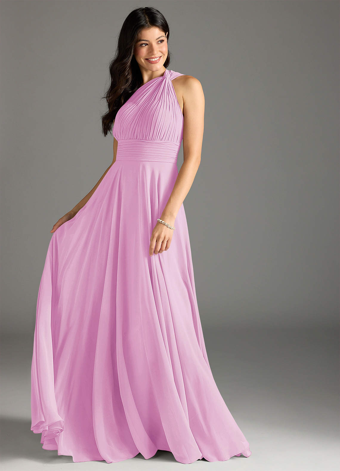 Charlize A-Line One-Shoulder Chiffon Bridesmaid Dress in candy pink