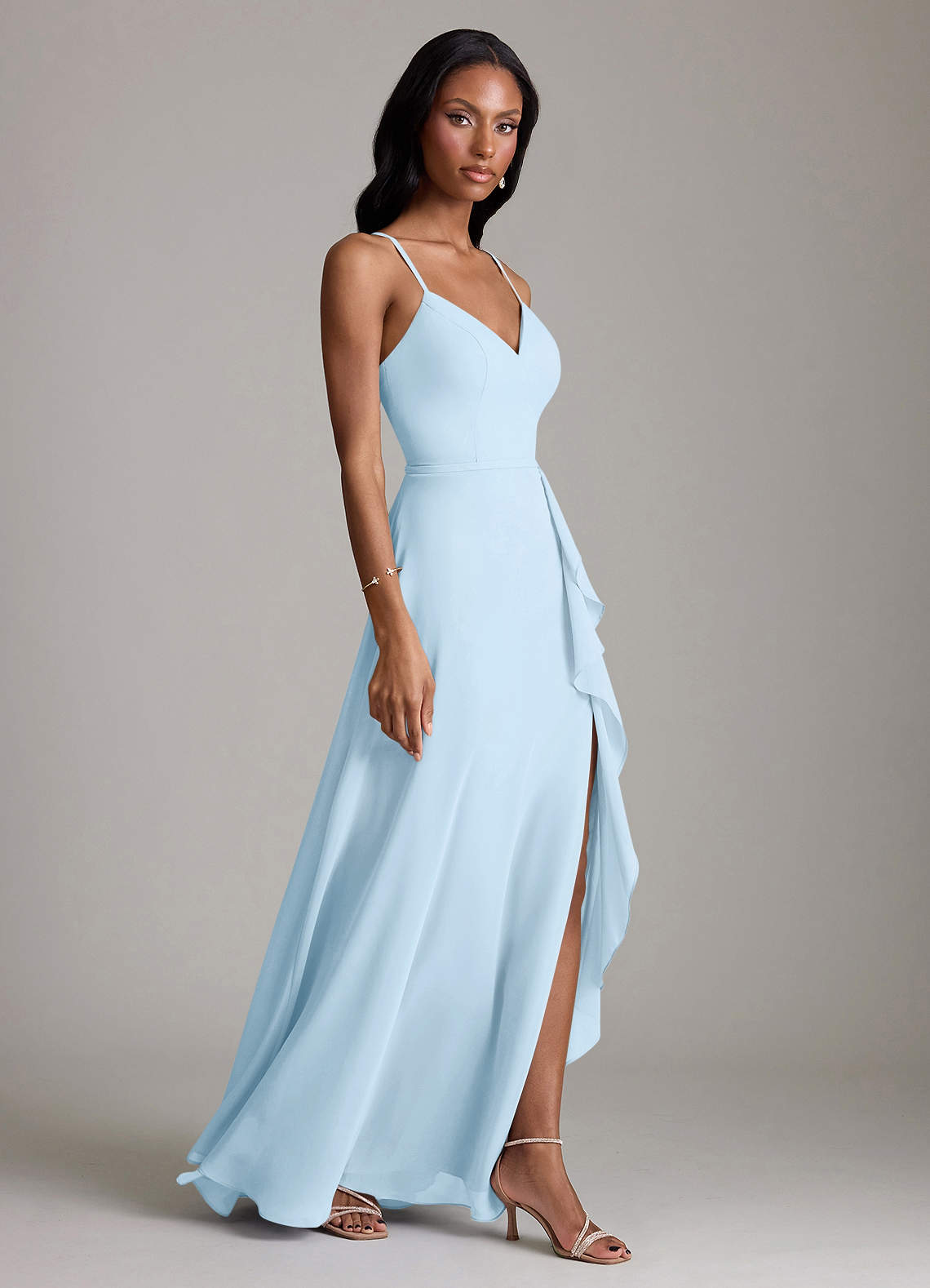 Naeem A-Line V-Neck Chiffon Bridesmaid Dress in Sky Blue
